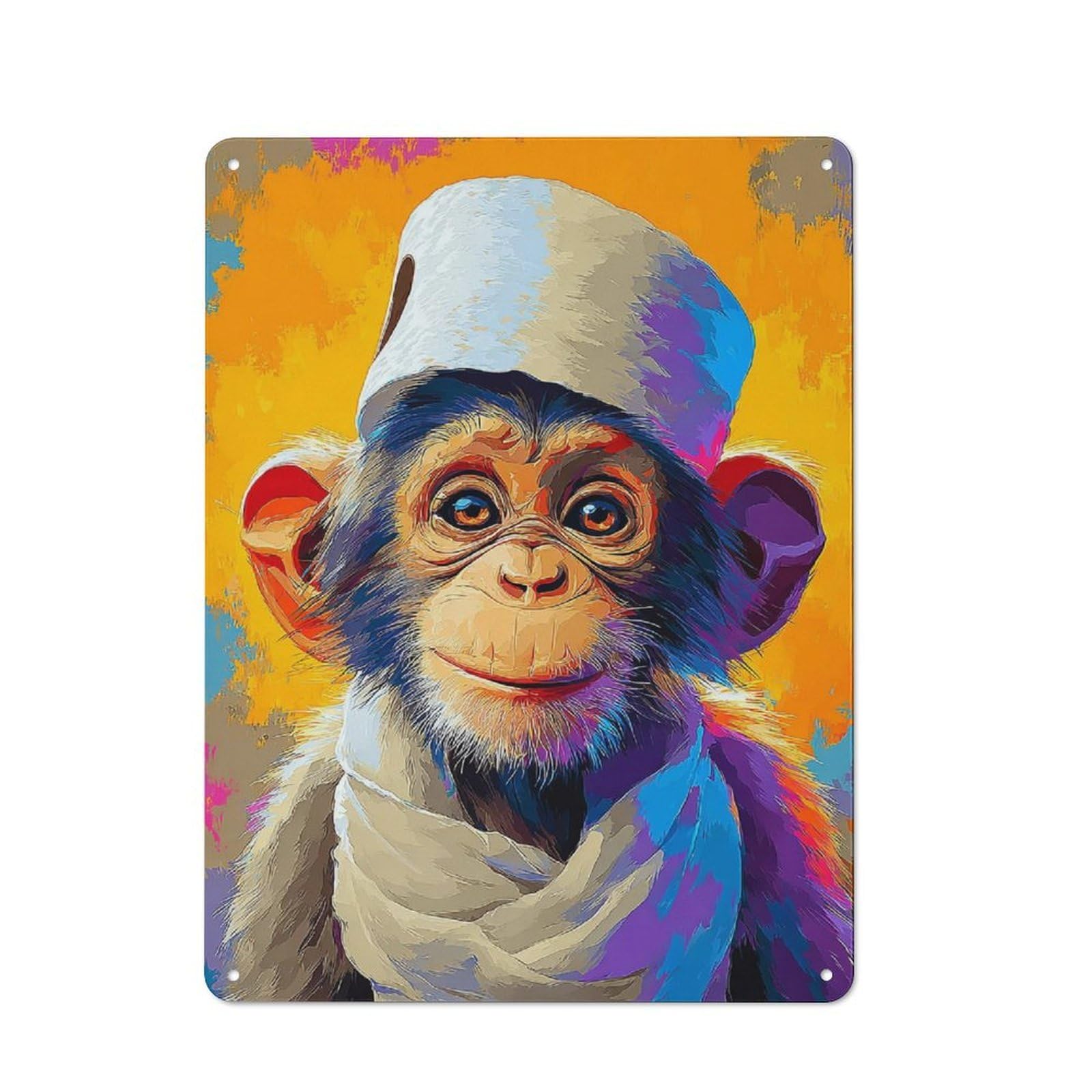Junmoney Colorful Chimpanzee Portrait Art Retro Tin Sign 40X30cm For Dining Room Or Kitchen, Suited To Kitchen Wall Decor Lovers