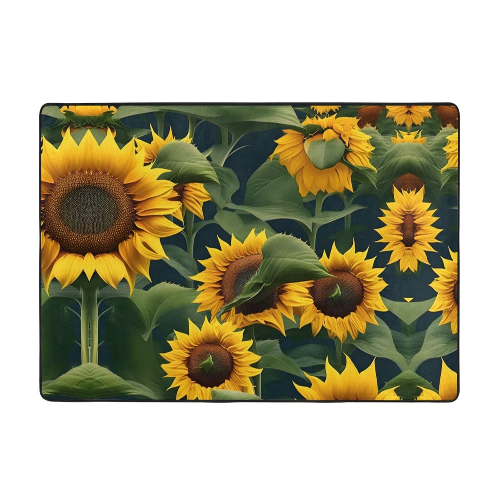 Tapis décoratif tournesols 203x147 cm aux finitions soignées