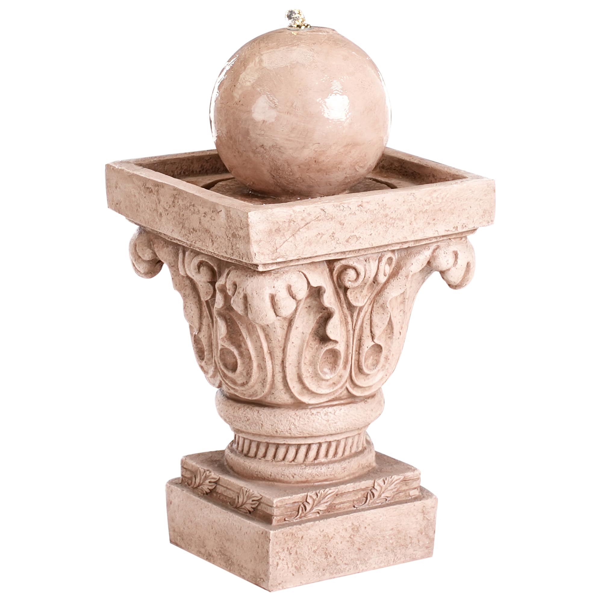 Beliani Gartenbrunnen Wasserspiel mit LED-Licht aus Kunstharz beige Velino