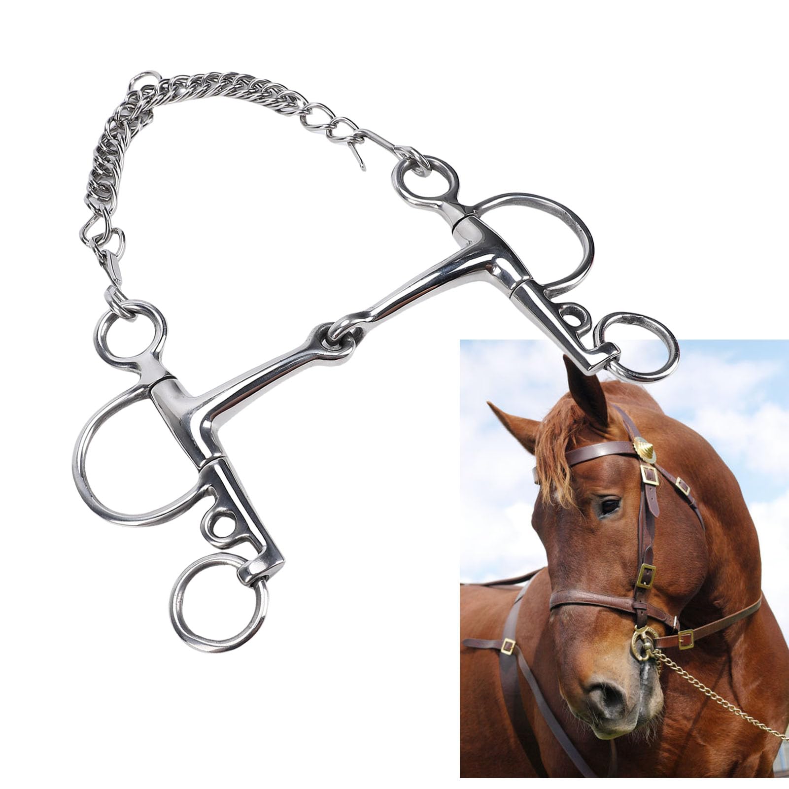 Tnfeeon Pelham Pray Horse, Freno Pelham Pesado para Caballo Cómodo y Práctico, Acero Inoxidable Apto para Caballos