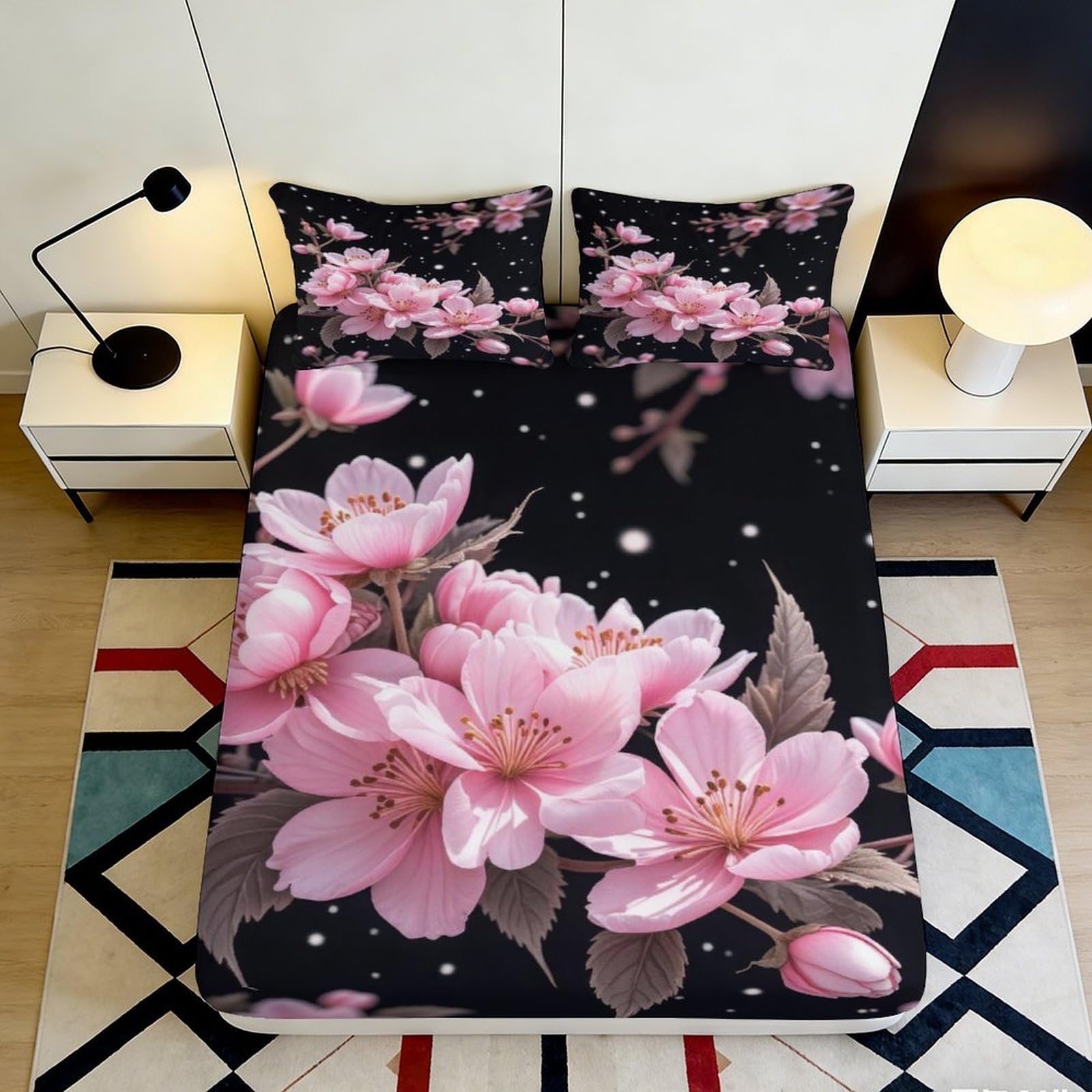 3D Printed Geometric Microfiber Fitted Sheet Deep Pocket Non-Slip Artistic Mattress Fitted Cover for Bedroom 120x200x25cm
