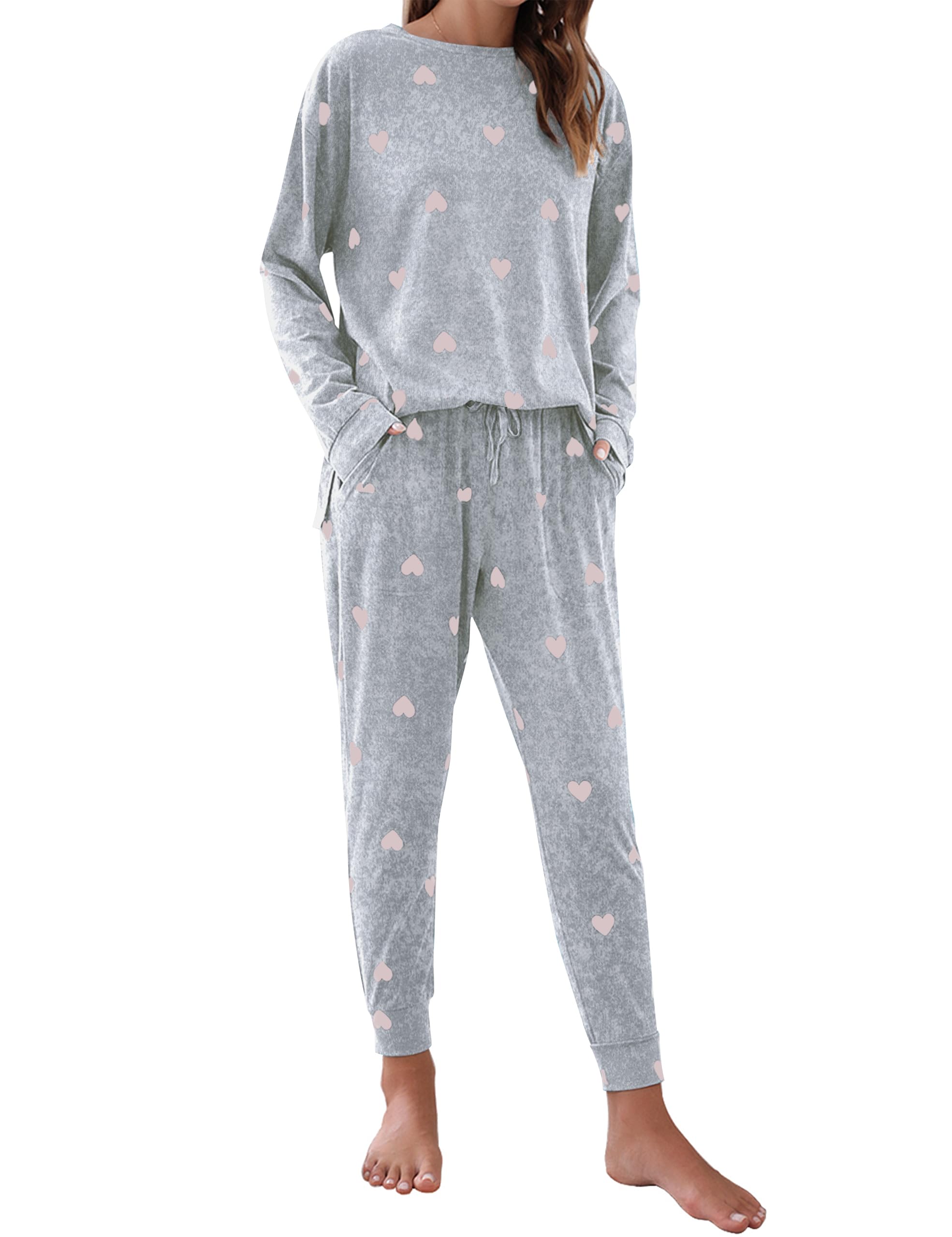 Blooming Jelly Womens Cute Pajama Sets Long Sleeve Heart Printed Lounge Set Pockets Two Piece Outfits 2024