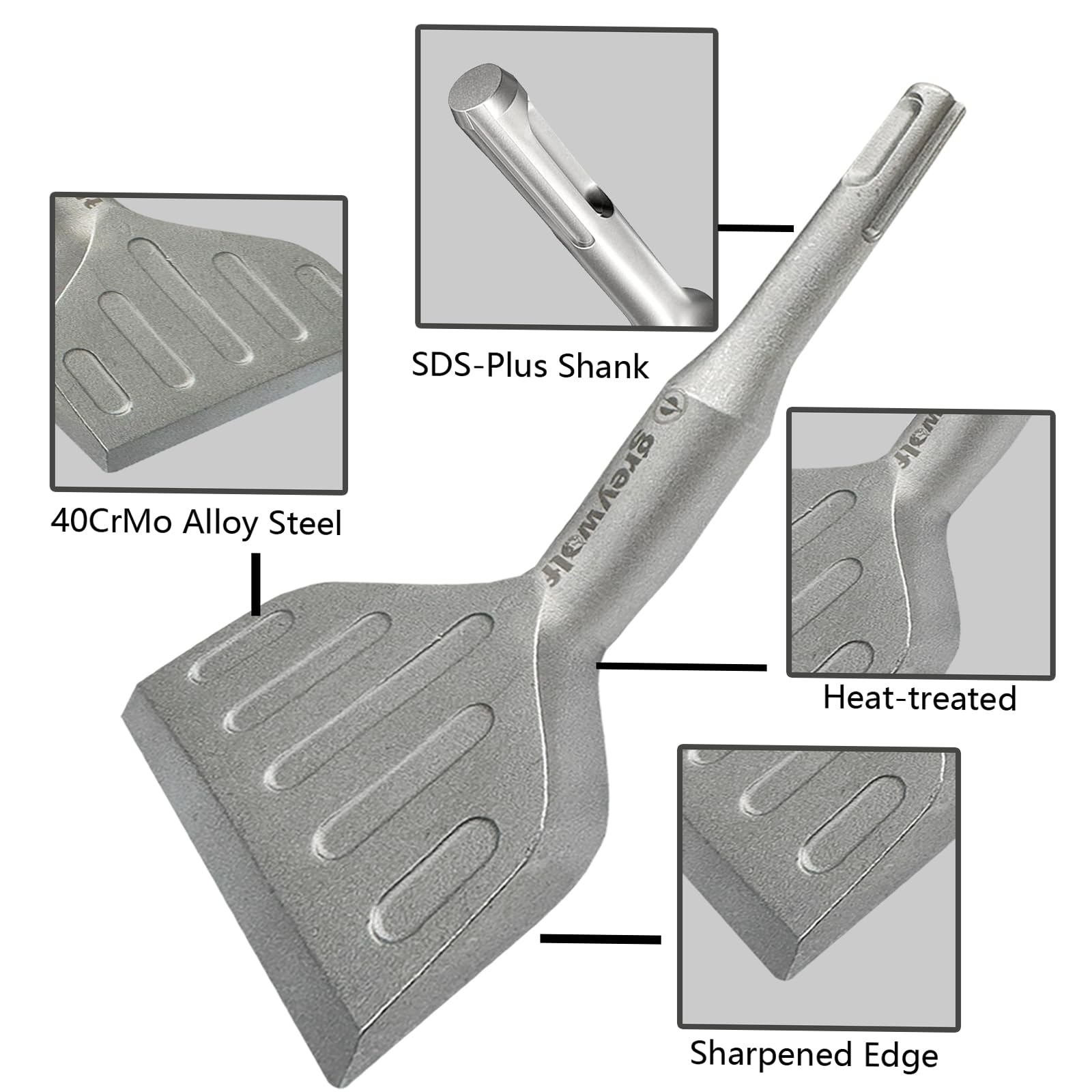 Greywolf SDS Plus Chisel Drill Bit, 3 Inch 20° Crank Angle Wide Bend Chisel, 40CrMo Alloy Floor Scraper - Image 4