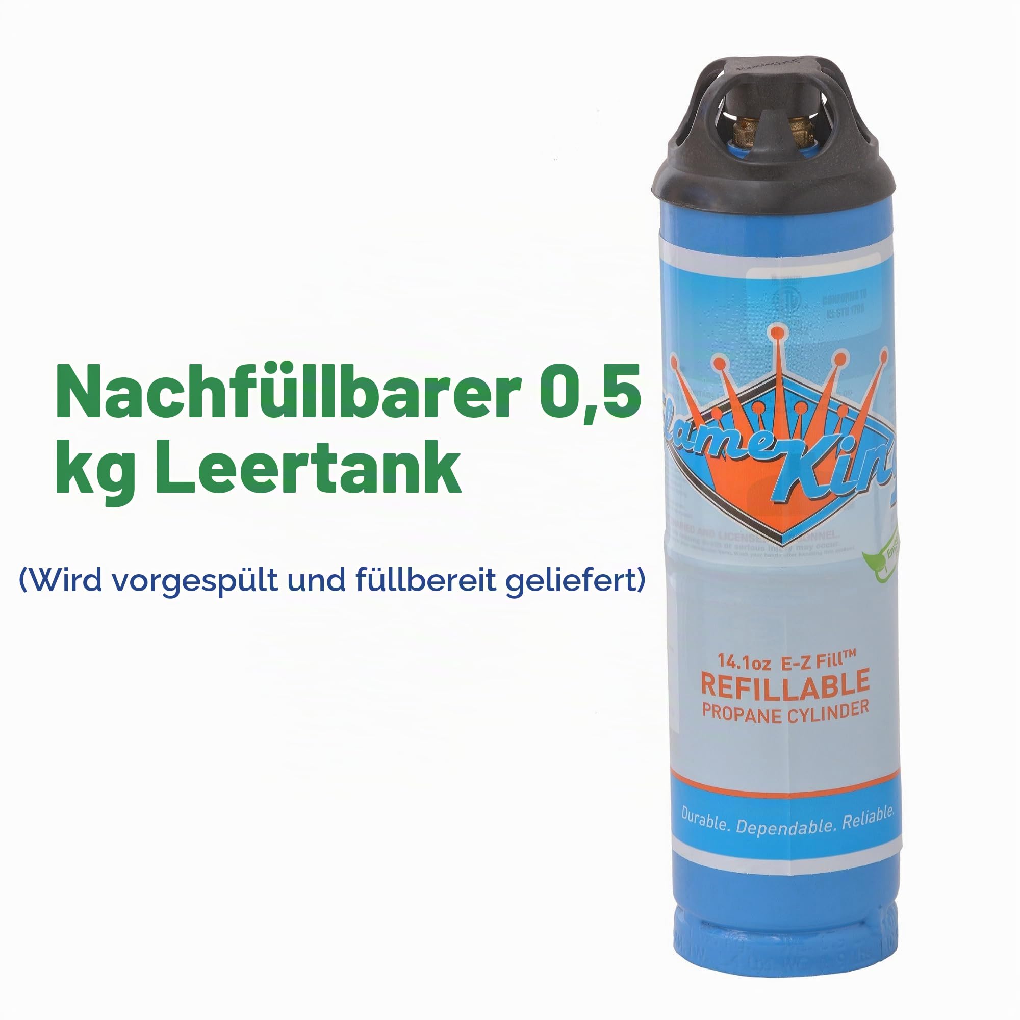 Flame King FLMKNG141LP Leerer Propan-Schweißzylindertank, wiederverwendbar und transportierbar, sichere und legale Nachfülloption, 450 ml, Blau