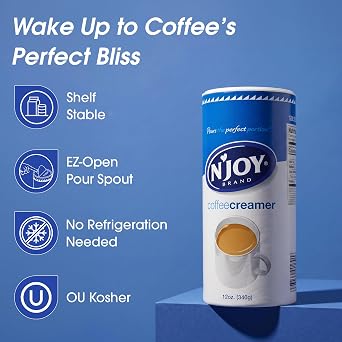 N'Joy Non Dairy Coffee Creamer - Pack of 6 Canisters w/EZ-Open Pour Spout (12oz each) - Smooth Non Dairy Powdered Creamer for Office Pantries, Restaurants & Home Coffee Bars - No Refrigeration Needed