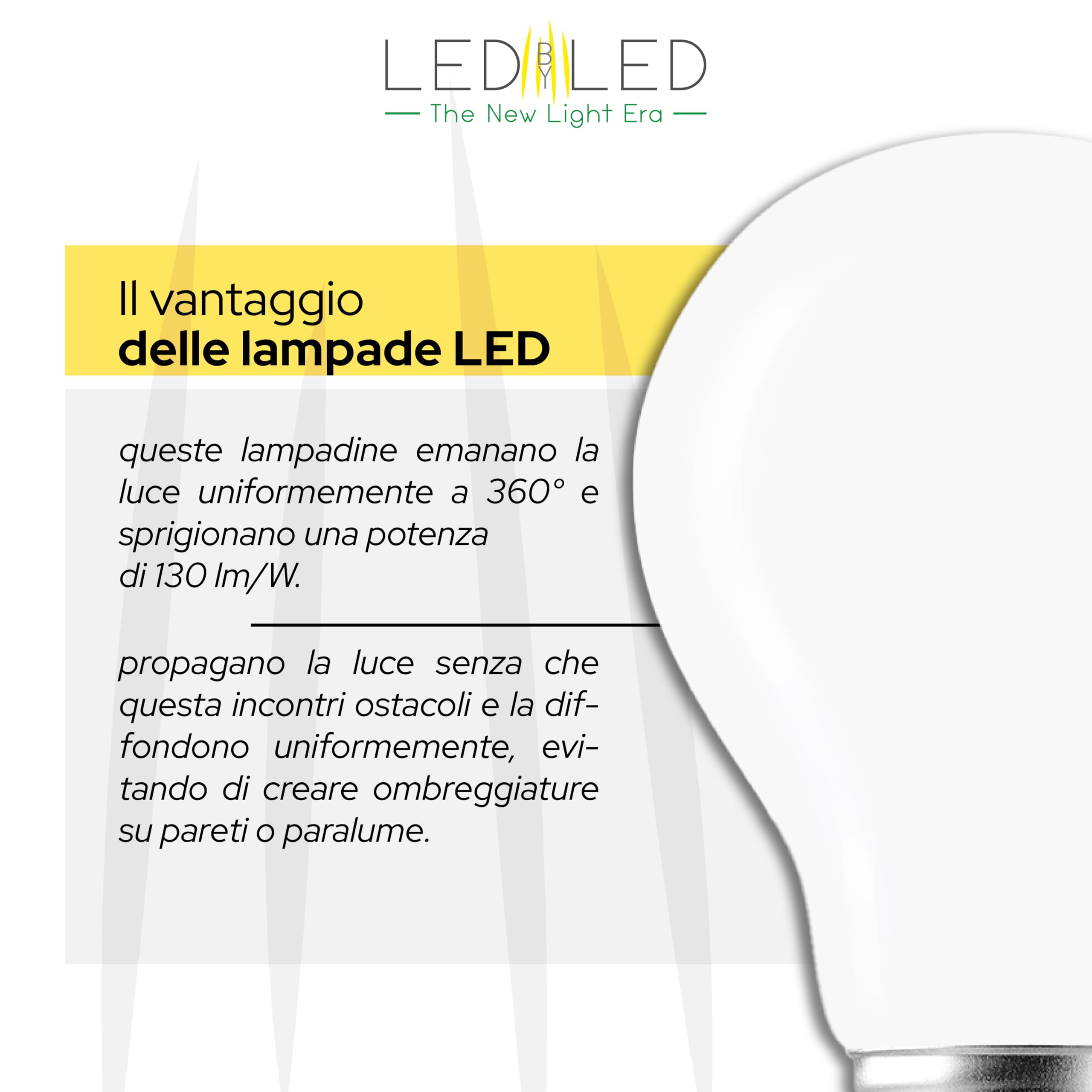 Lampadina Goccia 12W Pari a 120W, E27, Vetro Milky, 4000K Luce Naturale, filamento LED dritto, 1560 Lumen, Pack 10 Pezzi