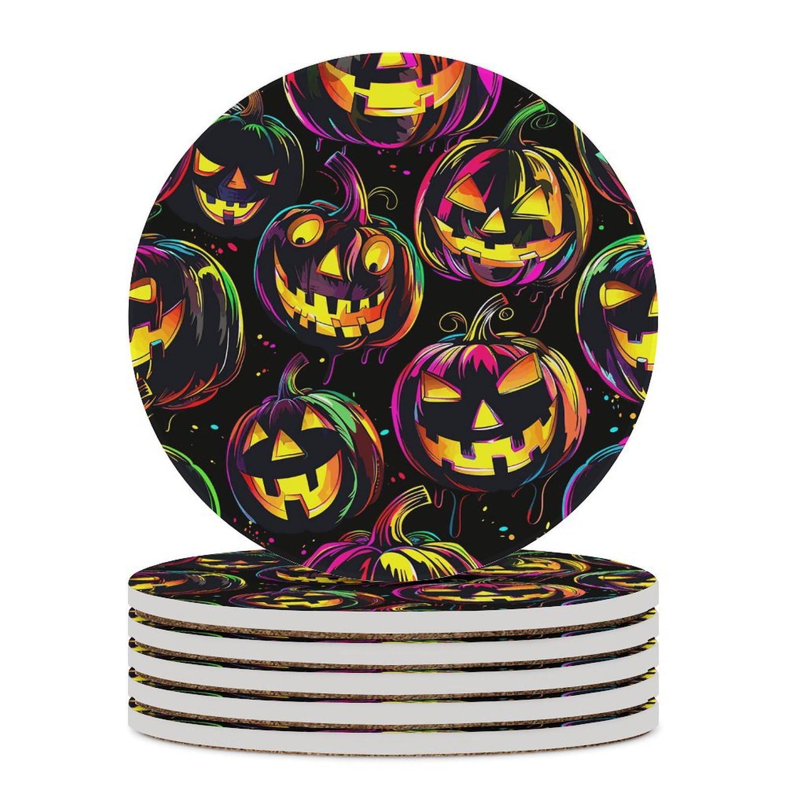 Dessous de verre en céramique lot de 6 avec liège et motif citrouille