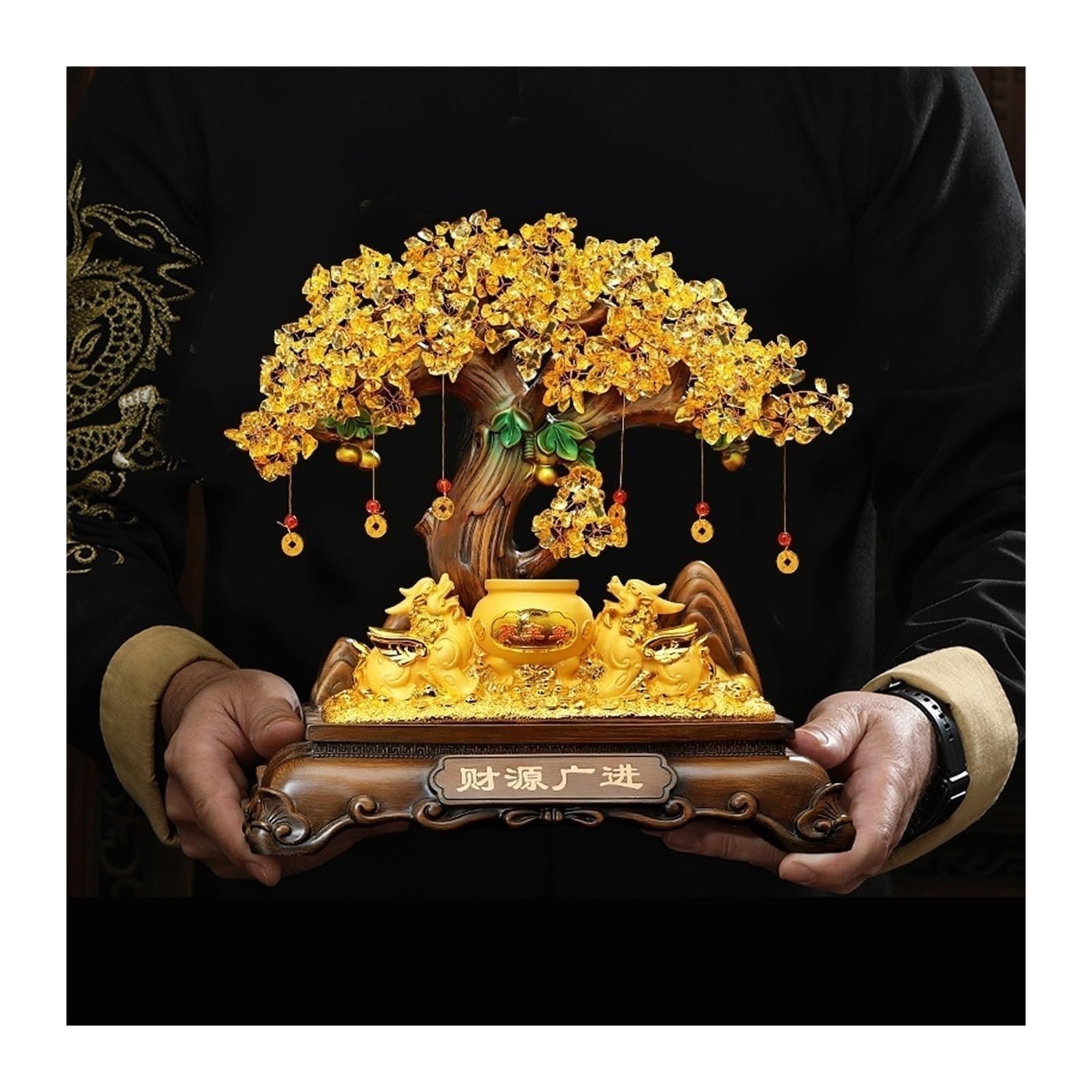 Arbre à argent Fengshui en résine dorée pour décoration de table de salon