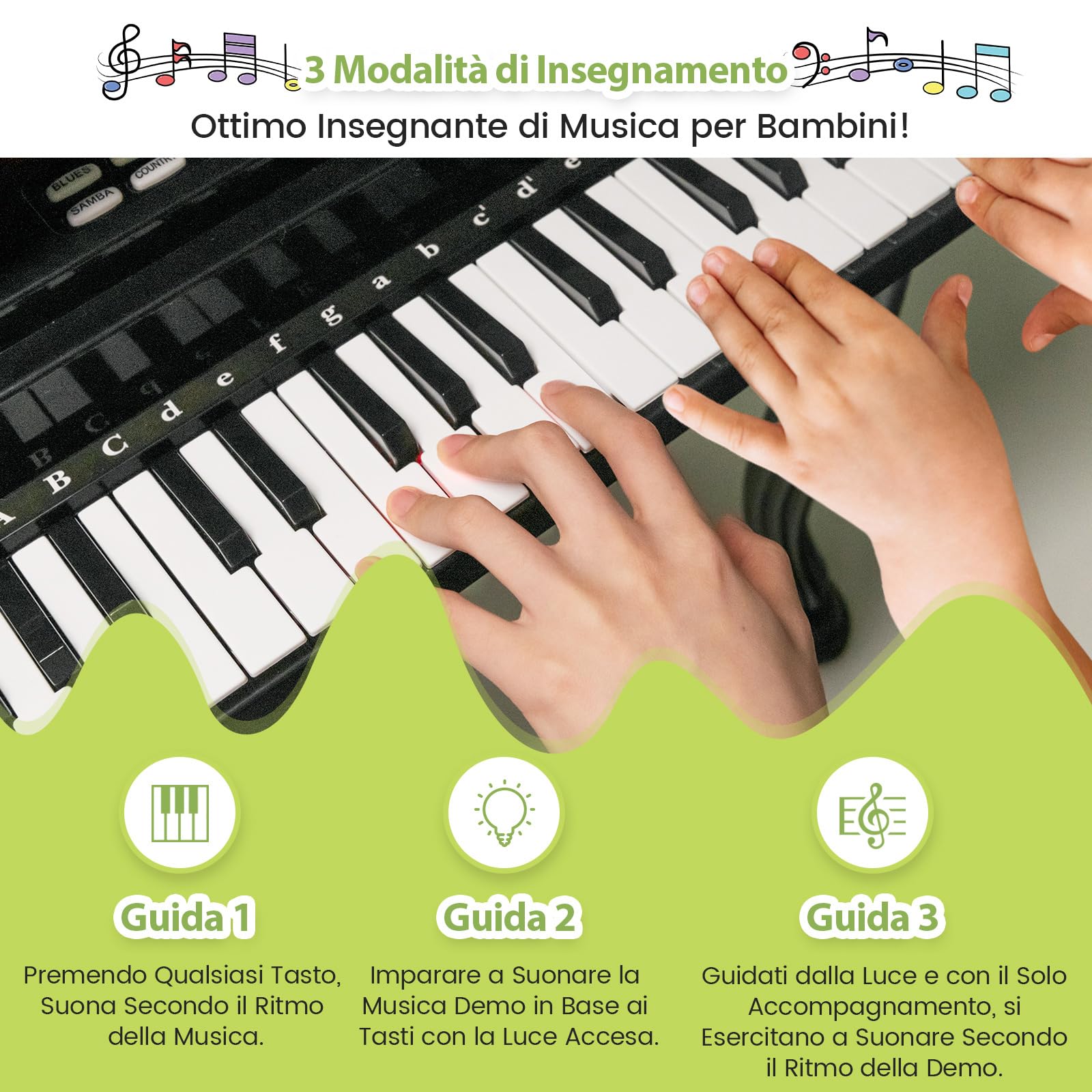 COSTWAY Pianoforte per Bambini a 37 Tasti, Set Pianoforte con Microfono Regolabile, Giocattolo Musicale Bambini, con Funzione di Registrazione e Riproduzione, per Ragazzi 3+ Anni (Nero)