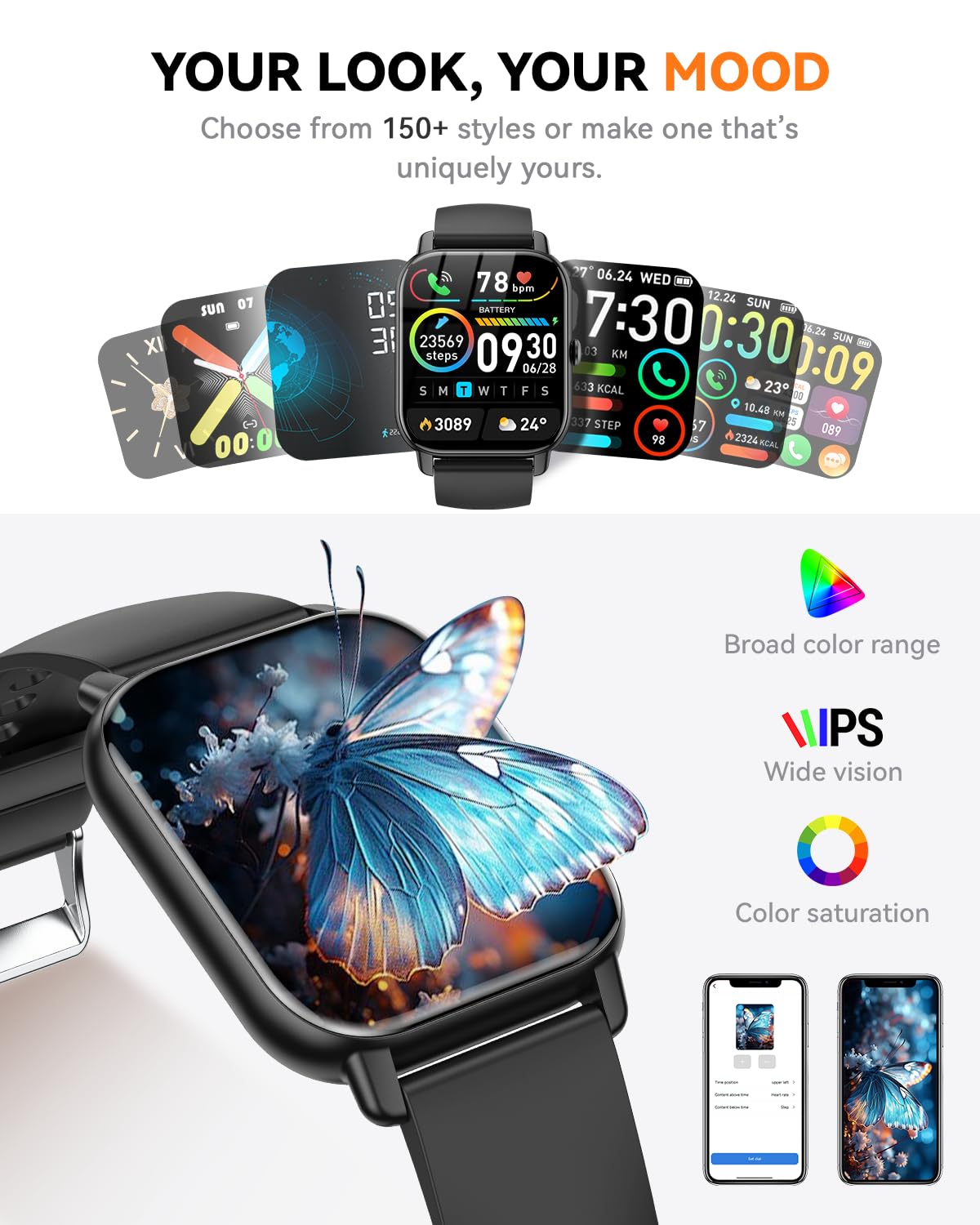 Smart Watches for Men Women(Answer/Make Call), 1.85 inch HD Fitness Tracker Watch with Activity Counter/Sleep Monitor/ 110+ Sports Modes, IP68 Waterproof Smart Watch for Android iPhone iOS Compatible