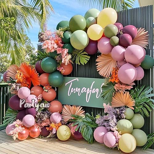 Miniatura 7 de Kit de guirnalda de globos pastel de doble relleno, rosa polvorienta, rosa, verde salvia, globos de látex, malva, rosa, amarillo, aguacate, verde,