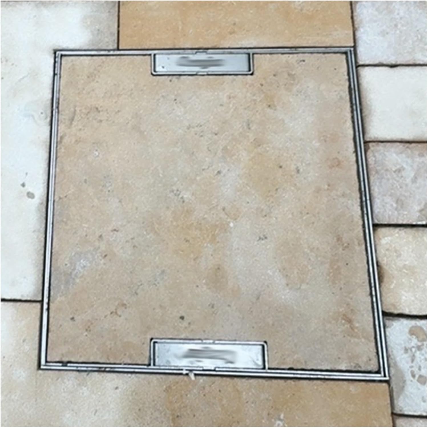 Invisible Septic Tank Lid & Base Kit, Stainless Steel Manhole Covers for Courtyards, Hotels, Gardens - 650x500mm (25.6x19.6in) Sewage Basin Cover, Durable & Modern Design