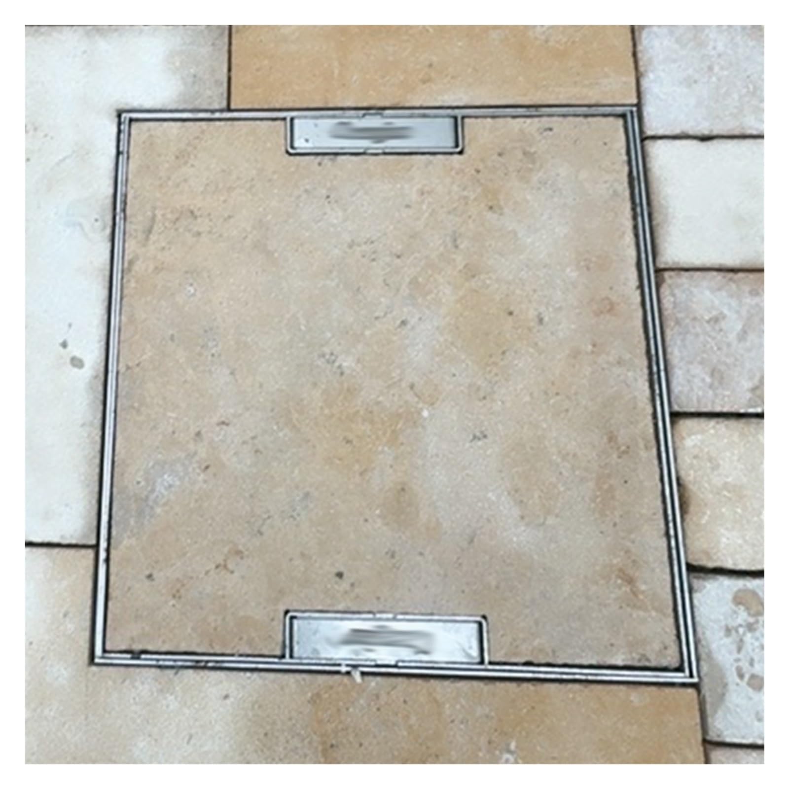 Zestaw osłon odpływowych ze stali nierdzewnej do dziedzińców, hoteli i ogrodów, niewidoczna pokrywa włazu, 600 x 450 mm do 750 x 600 mm, kratka na ścieki do użytku na zewnątrz