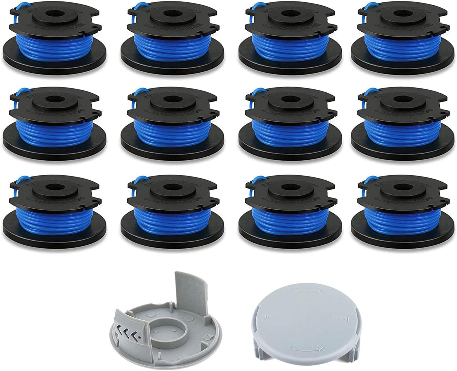 AC14RL3A String Trimmer Spools Replacement for Ryobi One+ AC14RL3A 18v, 24v and 40v Cordless Trimmers, 11ft 0.065" Auto Feed Cordless Weed Eater Spools Line (12 Spools + 2 Caps)
