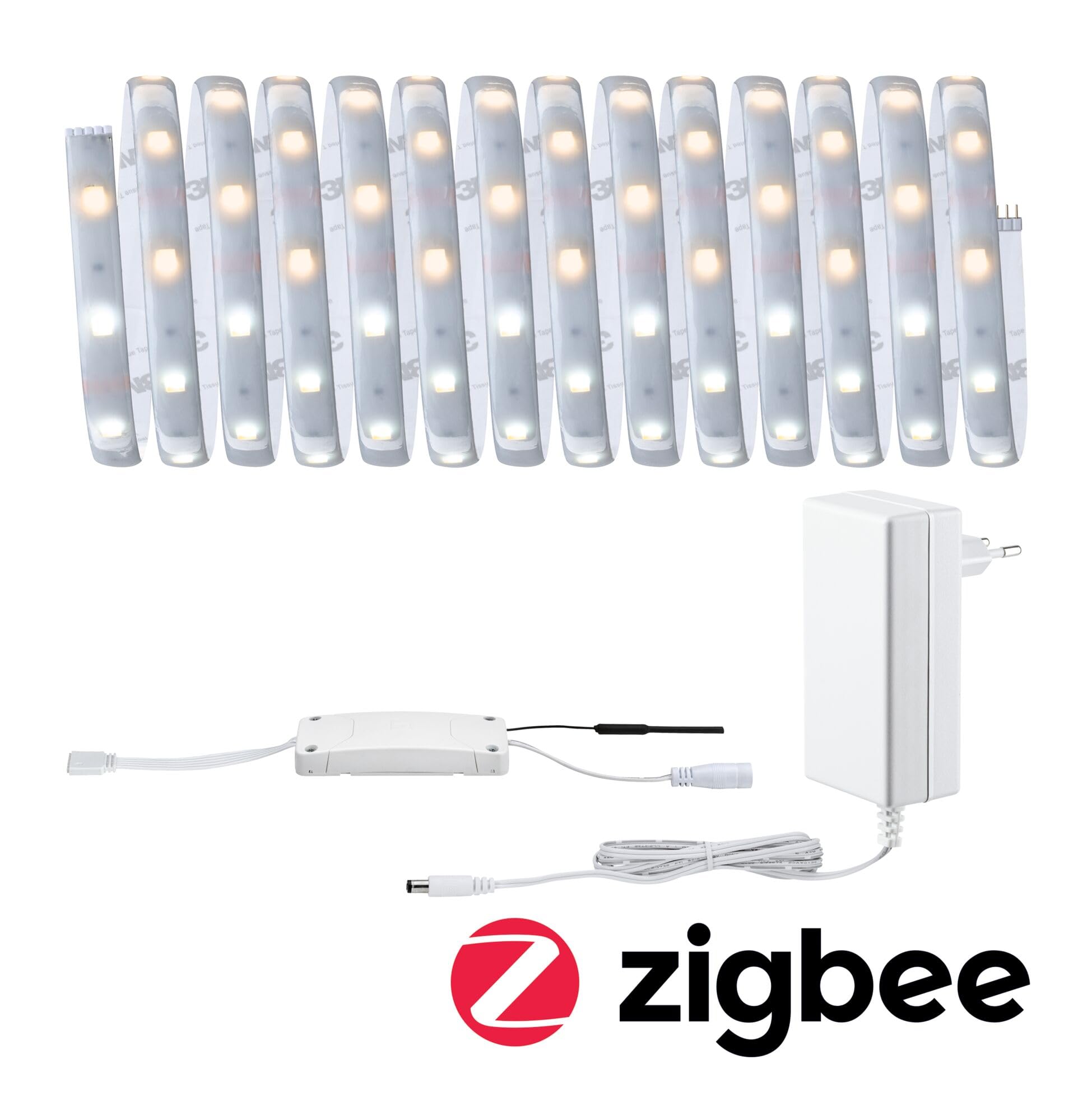 Paulmann 78870 Strip LED MaxLED 250 set básico SmartHomeZigbee TunableWhite 5m IP44 18W 230/24V 1350lm plateado, tira luz LED, resistente salpicaduras