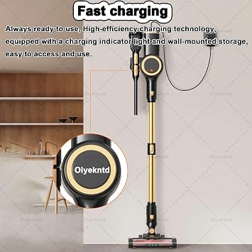 Cordless Vacuum Cleaner, Rechargeable Wall-Mounted/Vacuum Cleaners for Home, Anti-Tangle Self-Standing Vacuum with Touch Screen, Upright Vacuums for Pet/Hardwood Floor/Carpet/Car