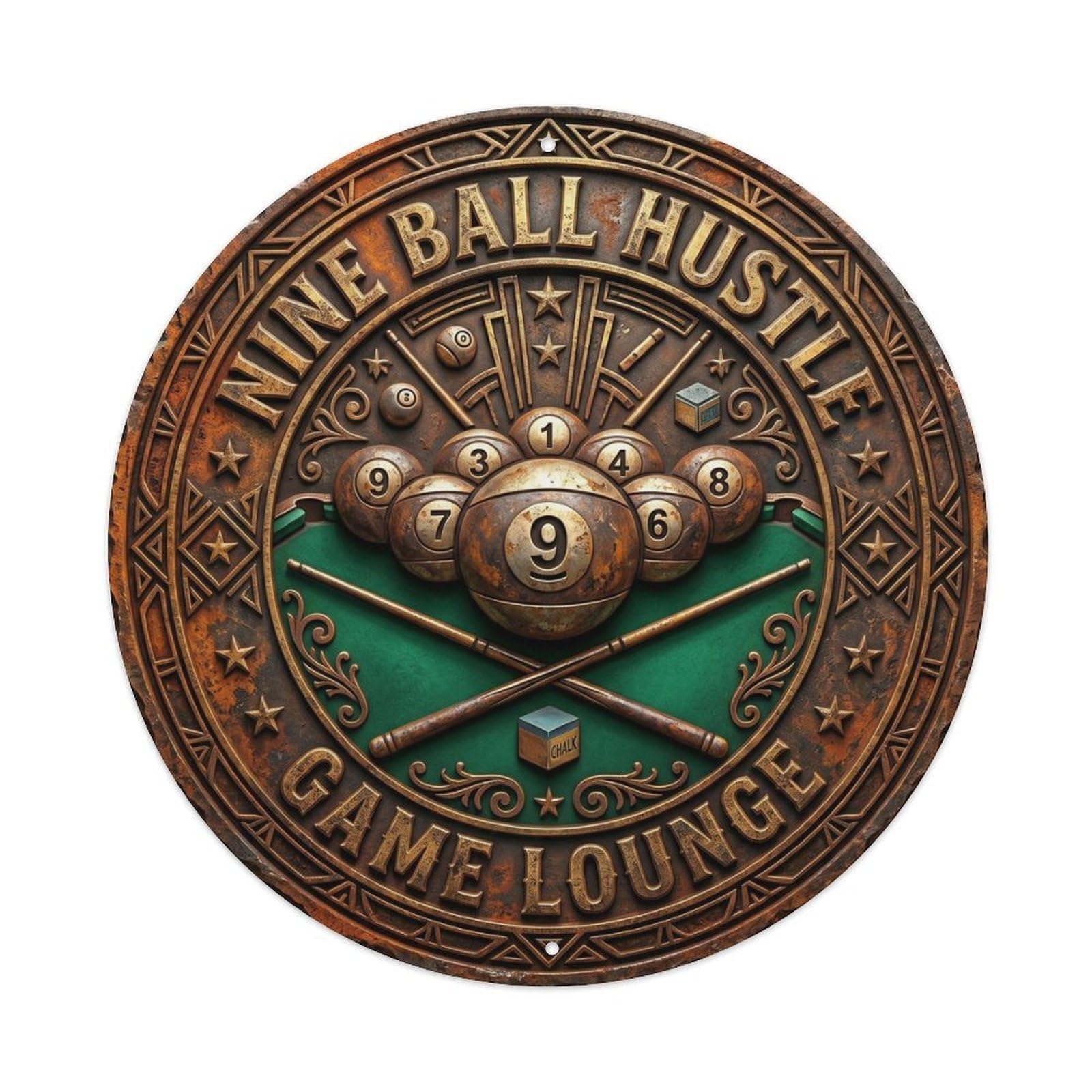 Cwbufd Vintage Style Nine Ball Hustle Game Lounge Vintage Metal Tin Sign Plaque Wall Decor For Cafe, Club Bar, Office, Garden Metal Poster 8X8inch