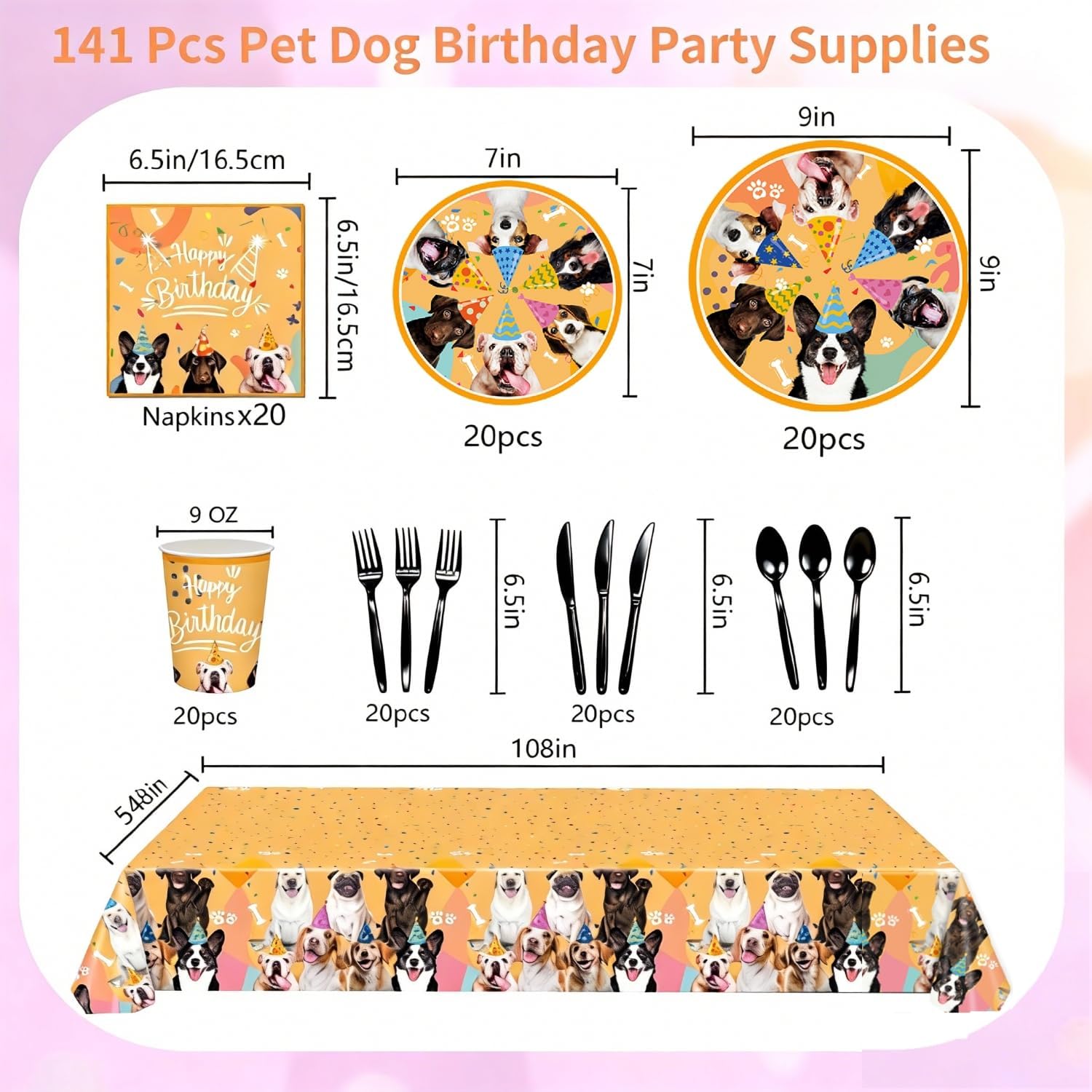 141pcs Pet Dog Party Supplies Paper Plates and Napkins Serve 20 Disposable Tableware Set for Birthday Baby Shower Table Decor