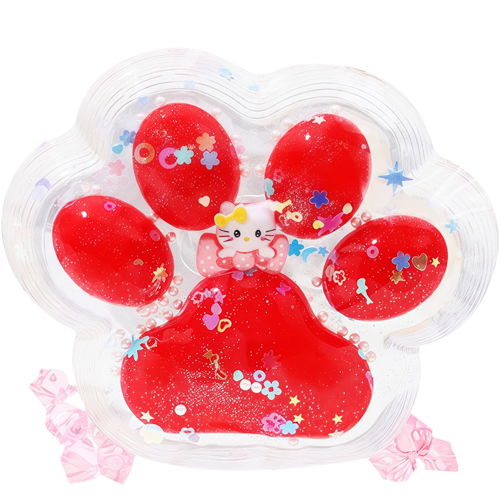 GWAWG Taba Squishy Giant Cat Paw Silicone Squeeze Toy ,Big Soft Stress Relief Fidget Toys, Relaxation Sensory Accessory (Red)