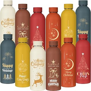 LemonRoad 12 Pcs Christmas Stainless Steel Water Bottle 17 Oz Staff Gift | Reusable Insulated Bulk Set, Thank You Gifts for Coworker Teacher Nurse Team, Colorful Holiday Motivational Designs