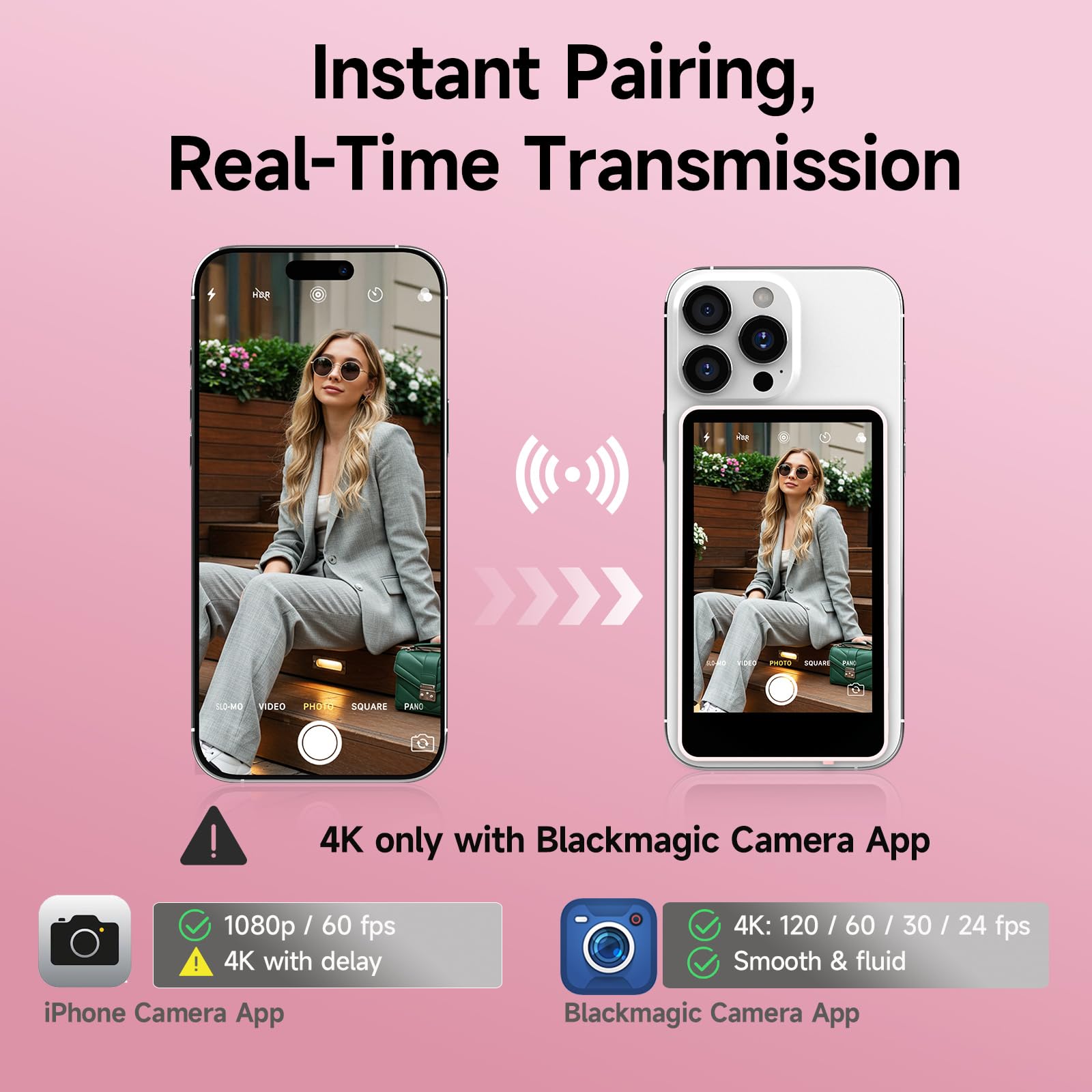 Rollei Easy Creator Selfie Monitor Magnetyczny ekran do vlogowania z tylną kamerą kompatybilny ze smartfonami iPhone i Android do TikTok Live Stream YouTube Różowy
