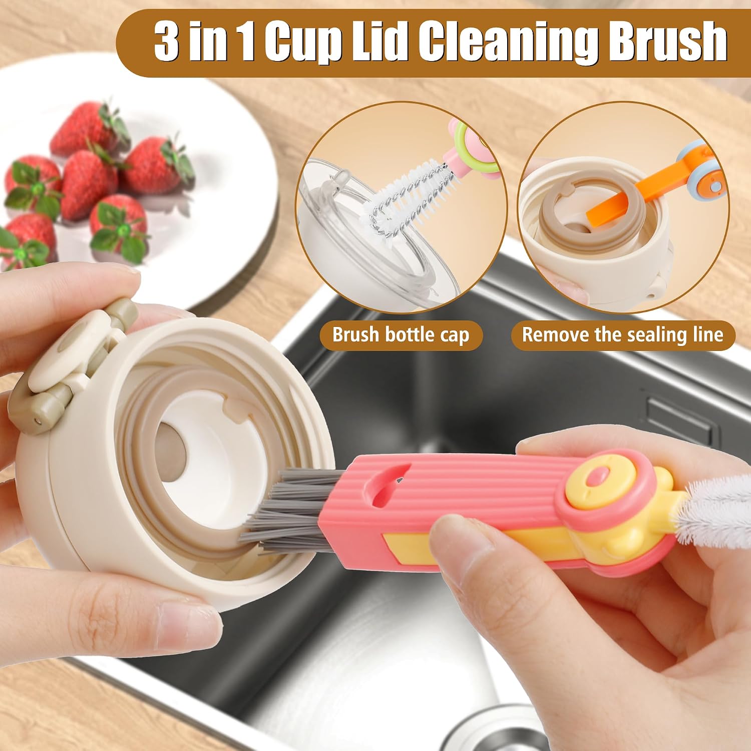 3 in 1 Cup Lid Gap Cleaning Brush Set, Multifunctional Bottle Cleaning Brush, Portable Water Bottle Cleaner Brush, Home Kitchen Cleaning Tools for Thorough Cleaning of Bottles, Cups, and Tight Spaces