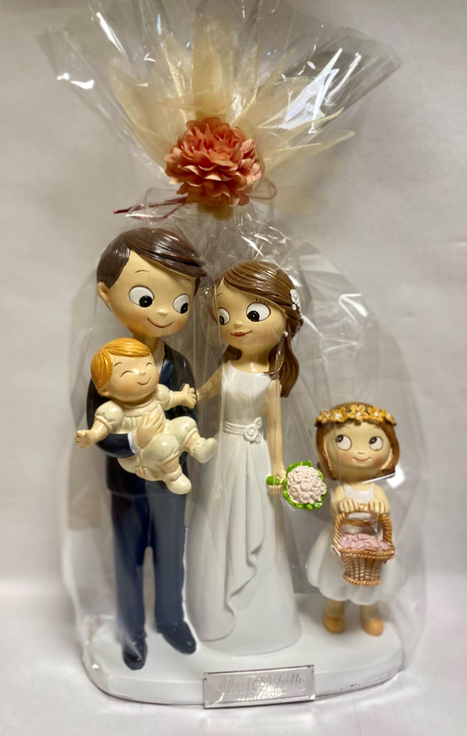 Figura Boda Novios con Dos Hijos Bebé e Hija Niña GRABADA Personalizada con Nombres y Fecha para Tarta