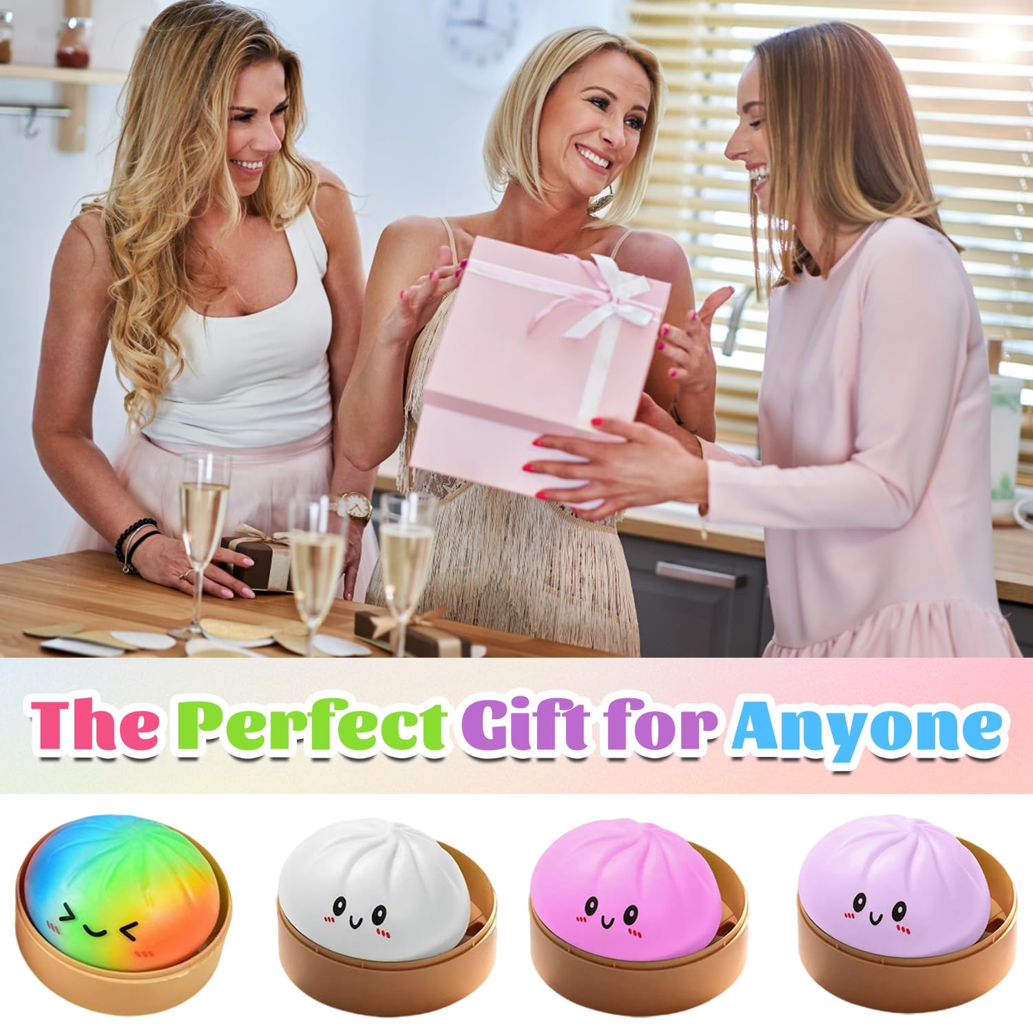 Giocattoli Antistress Gnocco, 4 Pezzi Palline Antistress Gnocco, Dumpling Stress Ball, Dumpling Squishys Toy, giocattolo squishy gnocchi, Glitter Dumpling Squishys, Per Lavoro, Studio, Viaggio E Relax
