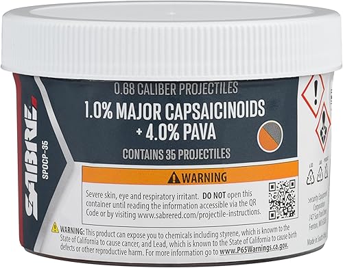 SABRE Home Defense - Lanzador de proyectiles de pimienta, tamaño grande con (7) 0.68 Cal. Proyectiles - 40% más potencia de frenado para protección