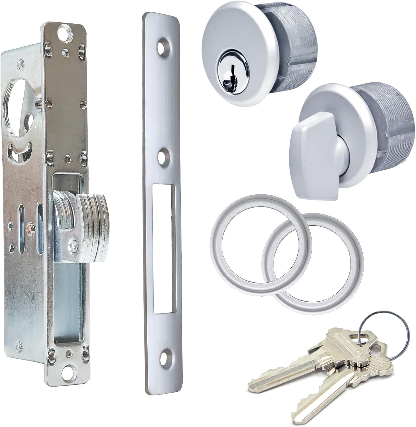 Storefront Commercial Door Sliding Door | Mortise Hook Bolt Deadbolt Lock with Key Cylinder & Thumbturn | Hookbolt Key Thumbturn Combo, 31/32" Backset, Aluminum and Duronotic (Aluminum)