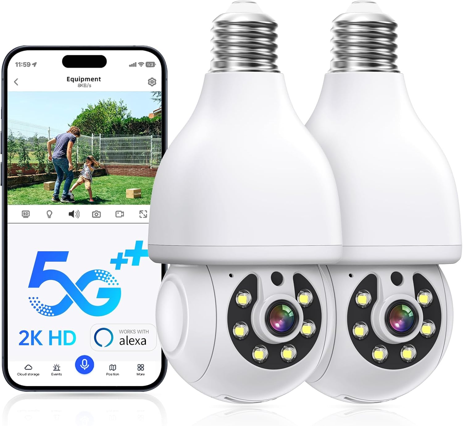 Amazon.com : Chpuss Light Bulb Security Camera 2 Pack，5G & 2.4G WiFi 2K ...