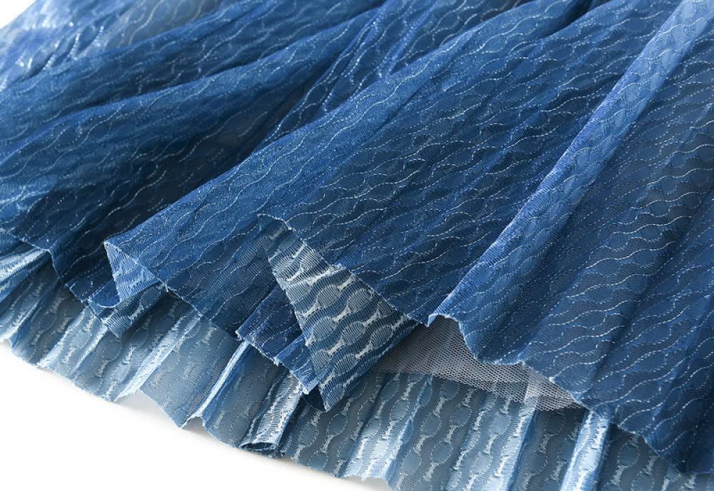Gonne Da Donna,Gonna Longuette Da Donna Gonna A Pieghe In Tulle Elastico A Vita Alta Sfumata Blu Gonna A Pieghe In Tulle A-Line Altalena Increspato Moda A Strati Semplici Gonne Lunghe Per Ragazze Si