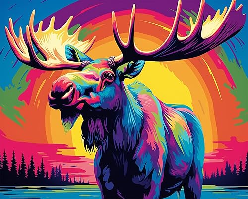 TISHIRON Kit de pintura por números para adultos, kit de pintura de alce por números sobre lienzo para principiantes, decoración de pared del hogar,