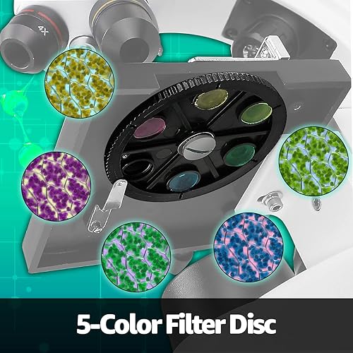 Miniatura 5 de SVBONY Microscopio compuesto binocular SV605 para estudiantes, 80X-1600X, microscopio mecánico de escenario de dos capas, iluminación LED dual, kit