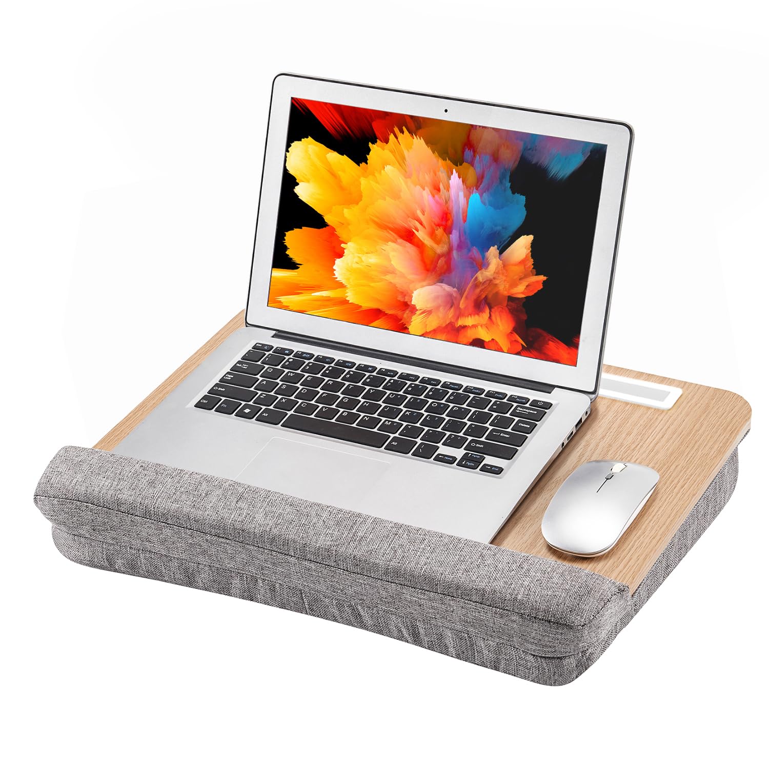 Laptop Lap Desk with Cushion, Portable Lap Desk Fits up to 15.6 inch Laptop with Wrist Rest and Tablet Slot, Laptop Tray for Couch Bed Office Adults Students - Light Brown Woodgrain
