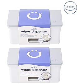Ubbi Set of 2 Baby Wipes Dispensers with Weighted Plates and Secure Seals, Nursery and Baby Registry Essential to Keep Wipes Fresh and Changing Table Organized, Gray