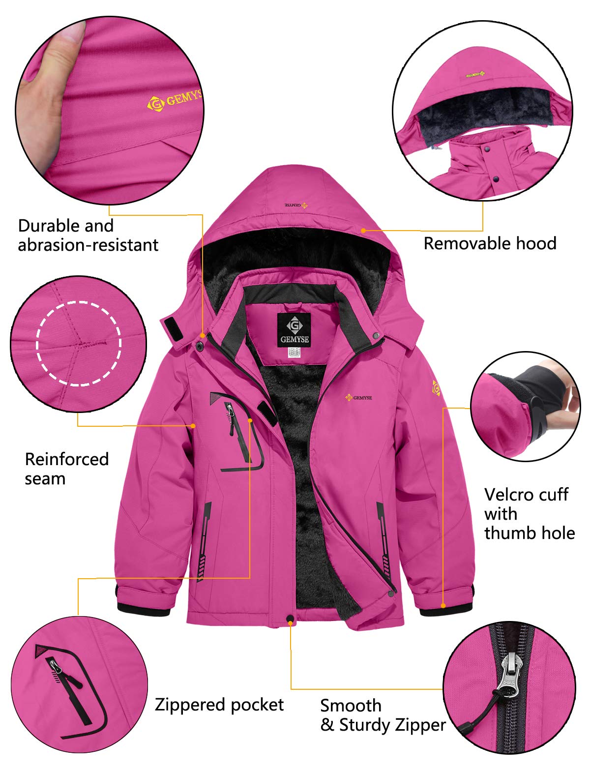 GEMYSE Bambine Giacca da Sci Impermeabile Pile Antivento Giacche Ragazze invernale Cappotto con Cappuccio