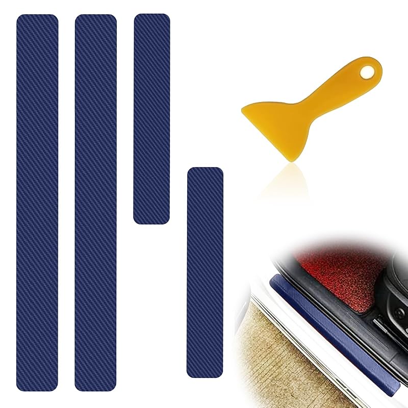 Kit de Protetores de Soleira para Porta com Vinil Estilo Fibra de Carbono Azul ABOTHGD, 4 Peças com Espátula