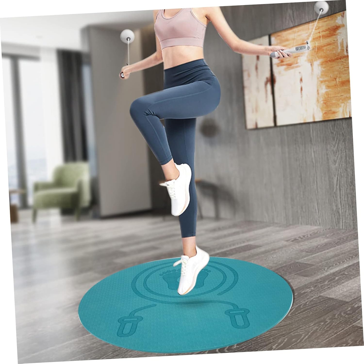 Shock-Absorbing TPE Jump Rope Mat Non-Slip Indoor Exercise Pad Thick Sound Insulating Yoga Mat for Home Workouts