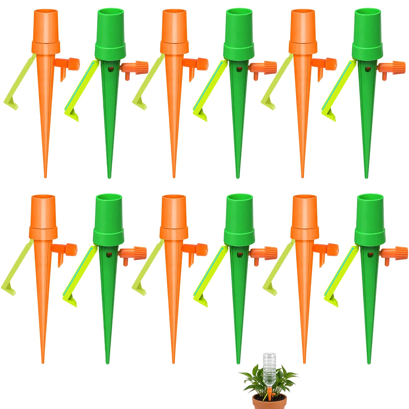 12 PCS Plant Watering Devices with Slow Release Control, Plant Self Watering Spikes System with Anti-tilt Bracket & Valve Control Switch, Self Watering System for Plants, Automatic Plant Waterer