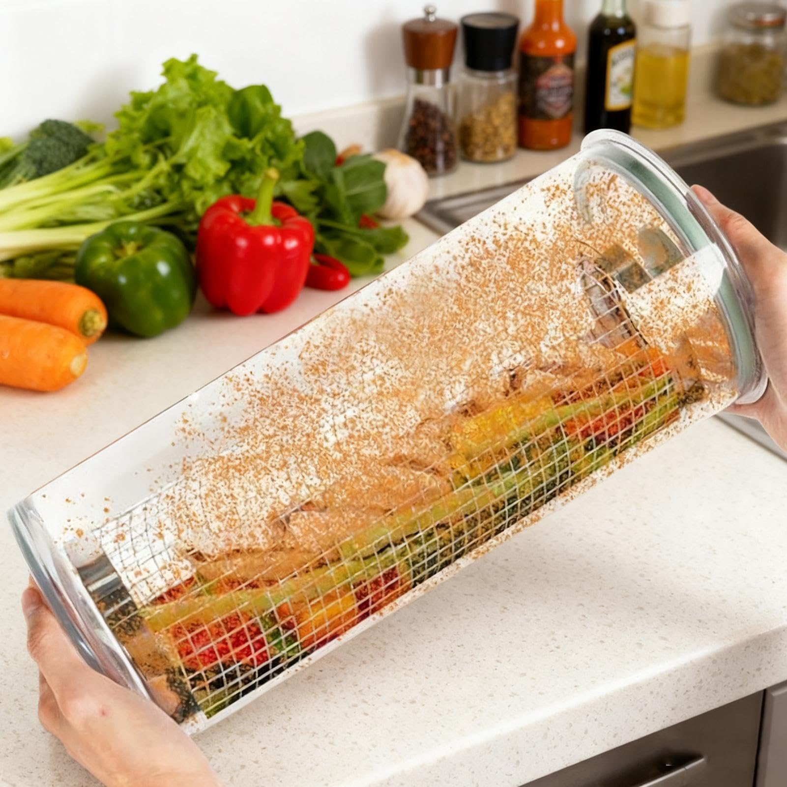 Coctelera para empanado dispensador transparente de 360 grados