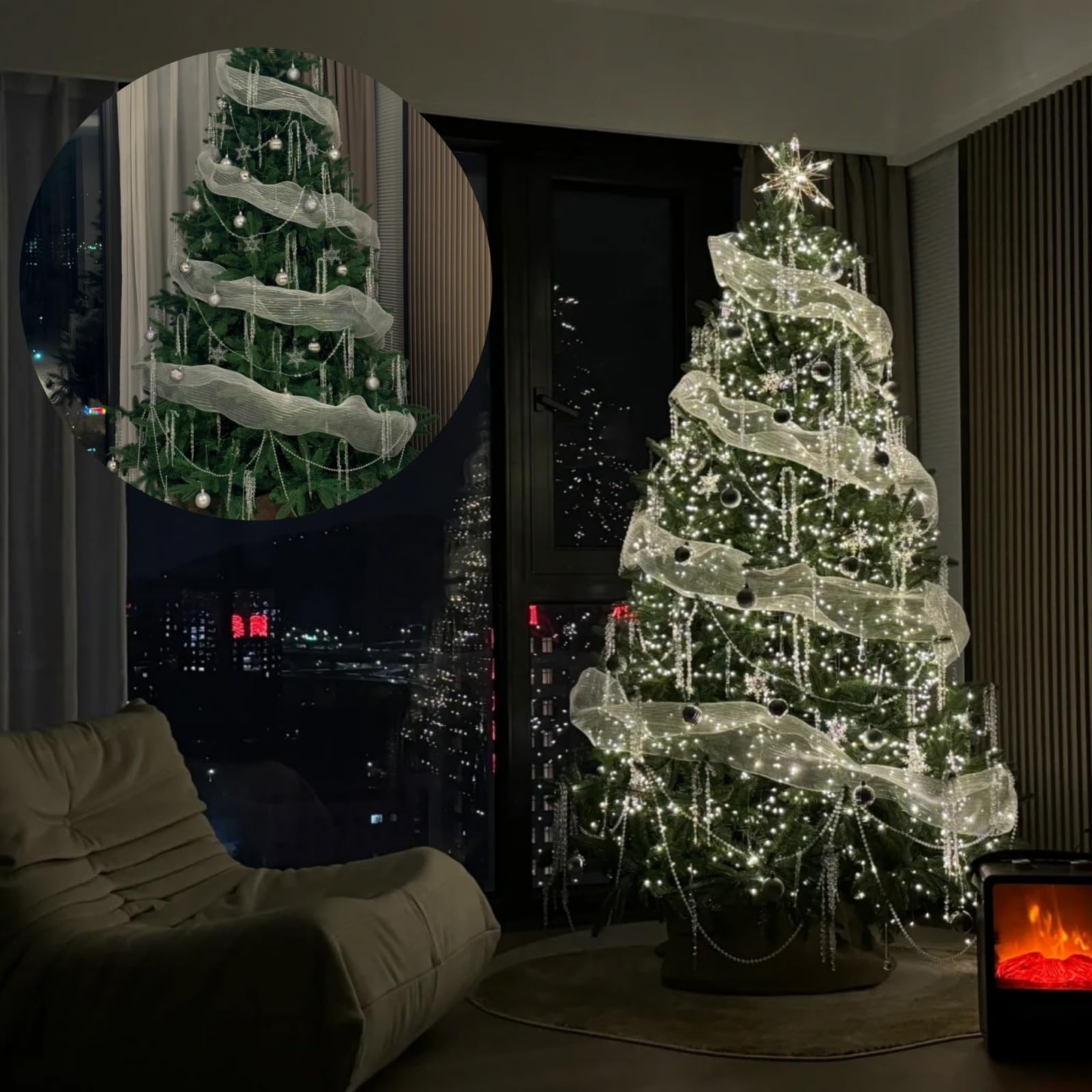 1 juego de copos de nieve transparentes con cordón de perlas transparentes, decoraciones navideñas, adornos para árbol de Navidad, decoración de fiestas de invierno, adorno (H#)