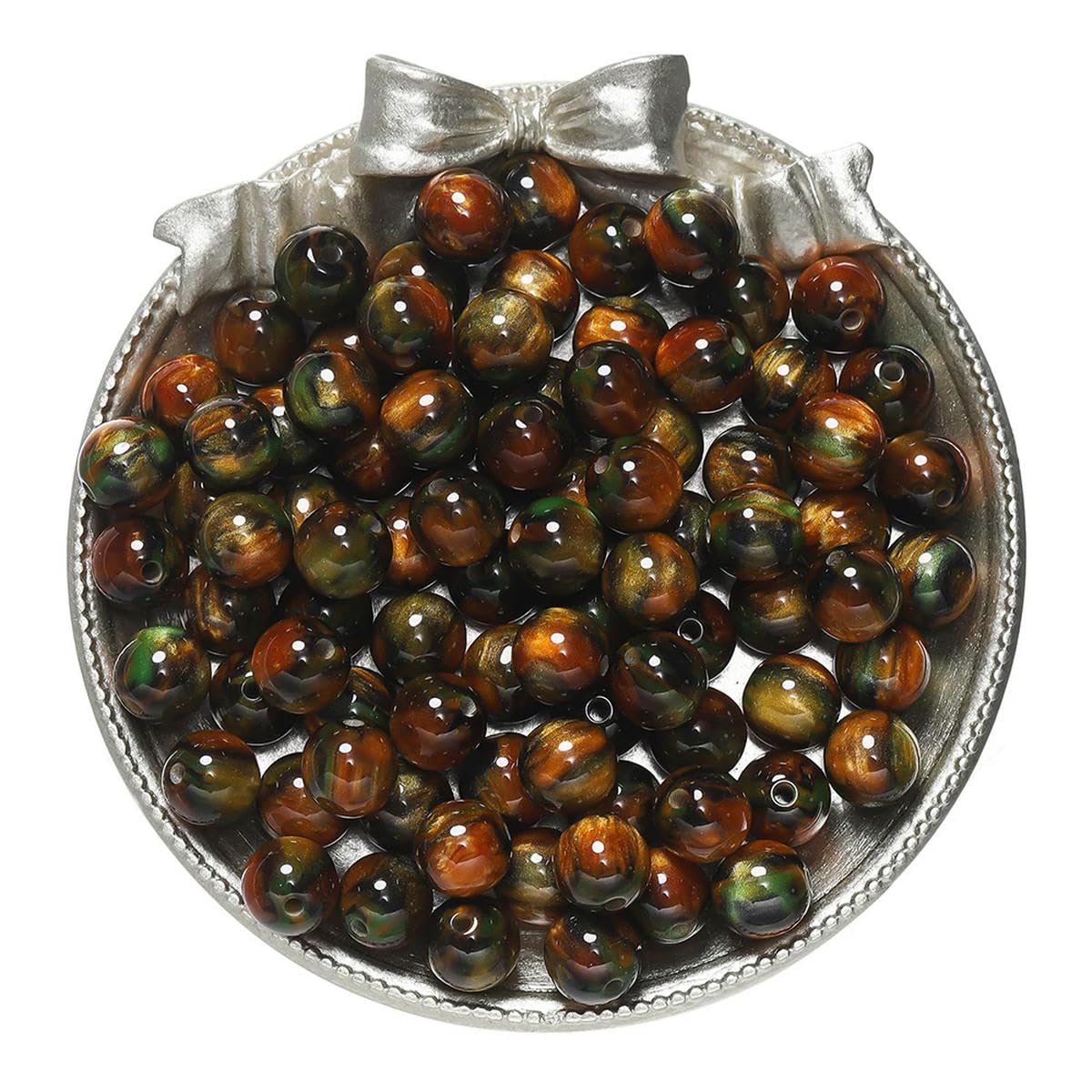HUIOYG 20-50pcs Glitter Round Resin Bead Beads for DIY Necklace Bracelet Jewelry