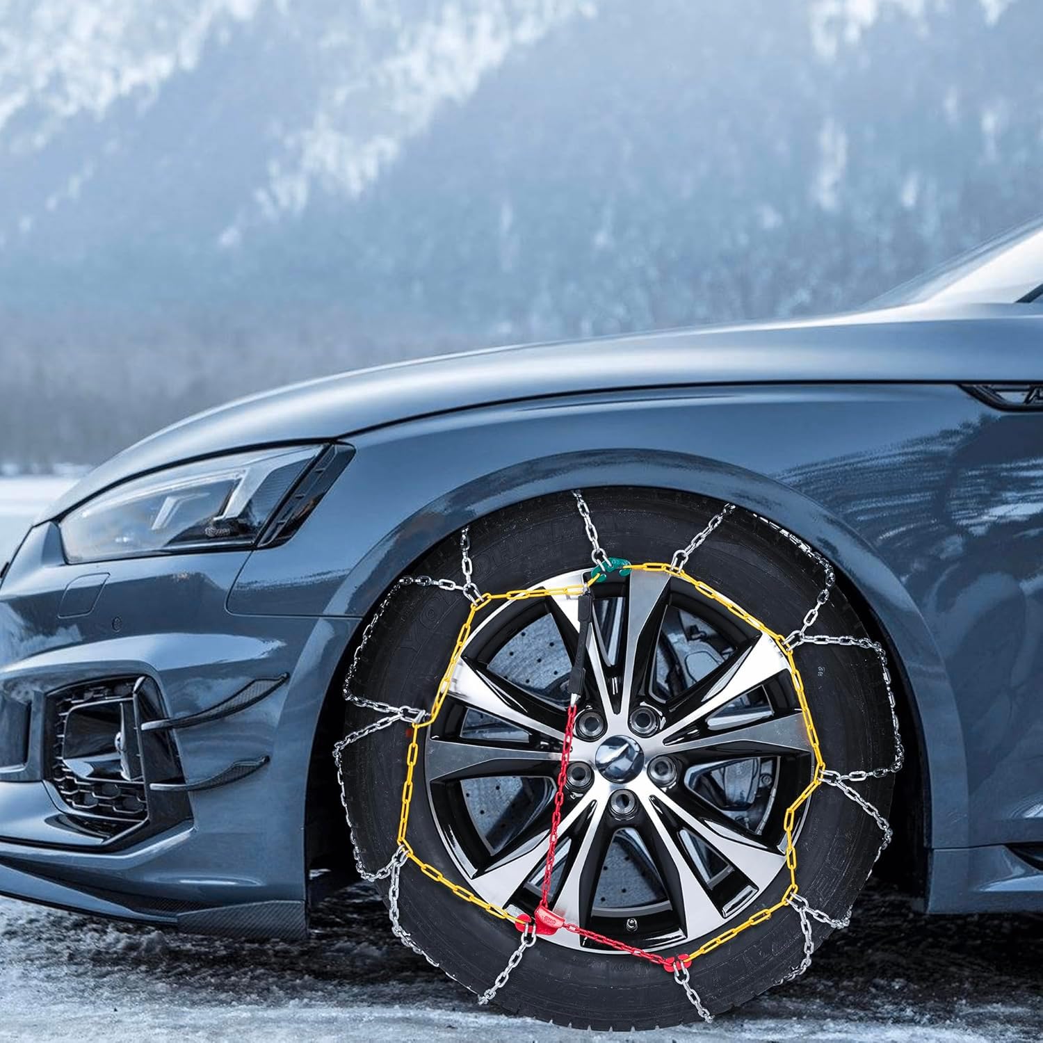 Avilia Catene da Neve in Acciaio Cementato per Auto Taglia 6,5 - Ideali per Viaggiare in Strade con Neve e Ghiaccio con Comodo Sistema di Autotensionamento Omologata in ITALIA