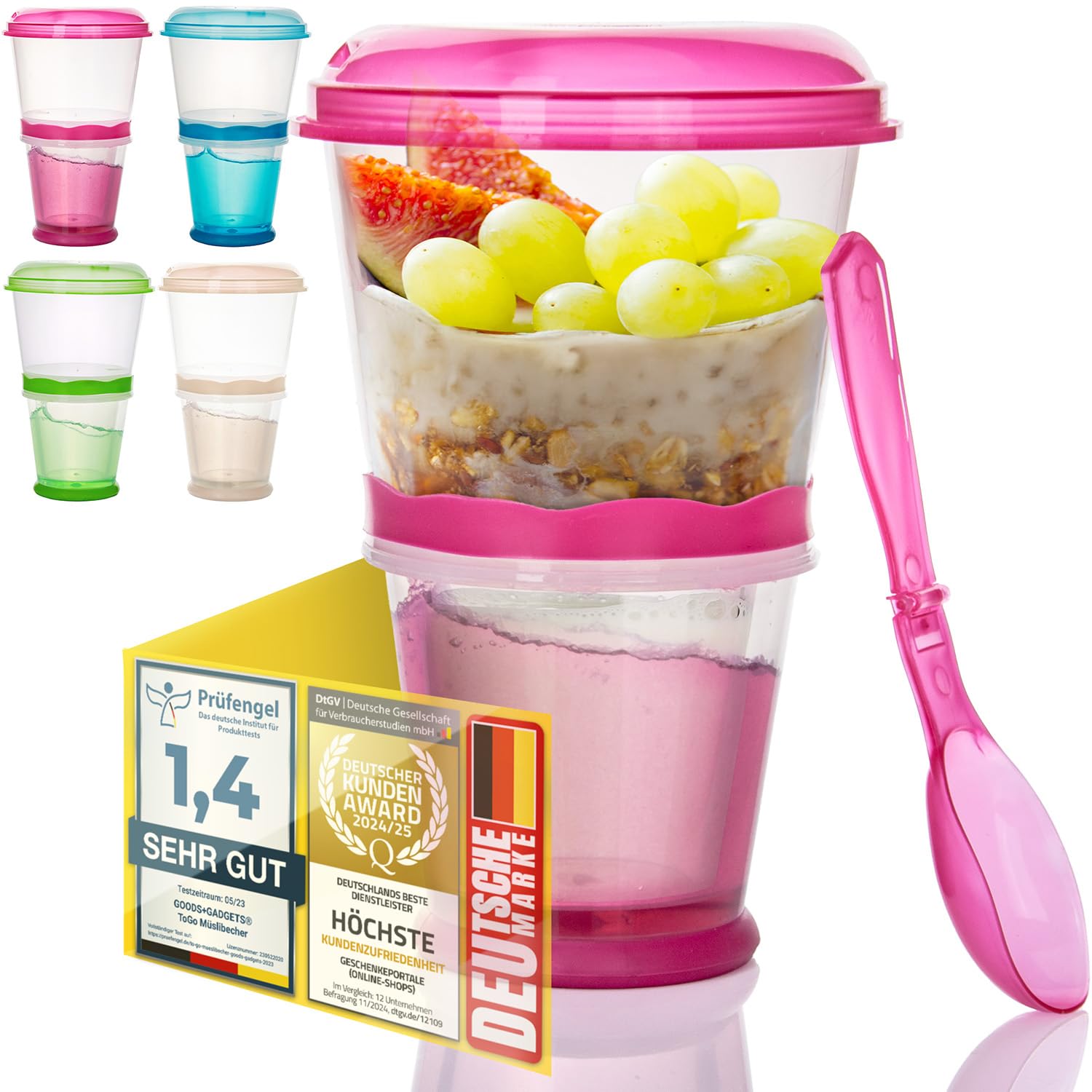 GOODS+GADGETS Müslibecher to Go Deluxe – Joghurt-Becher für unterwegs – Joghurt & Müslibecher mit Löffel und Iso-Kühlfach