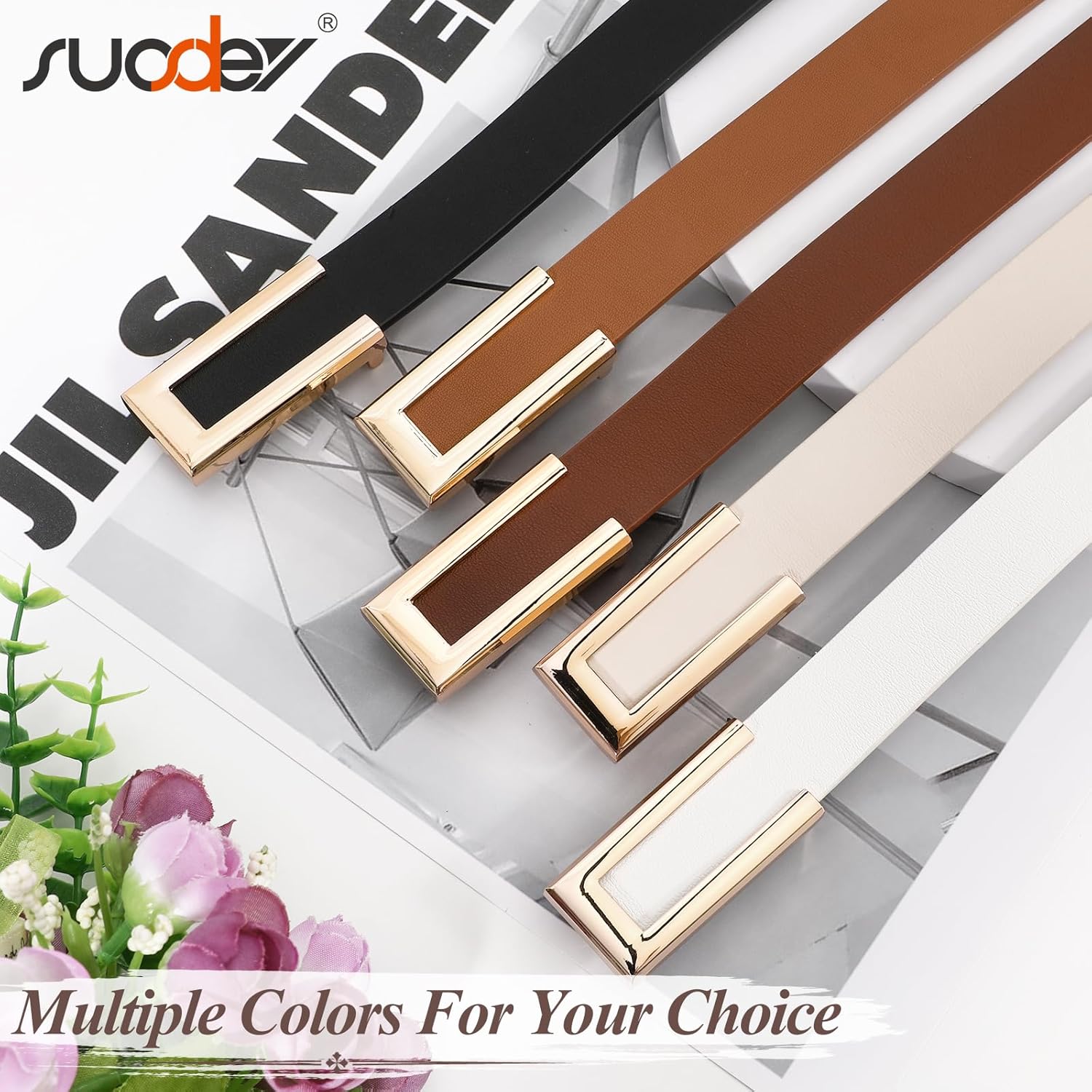 SUOSDEY 3 Pack Skinny Leather Belts for Women Jeans Belt for Dress with Alloy Buckle - Image 6