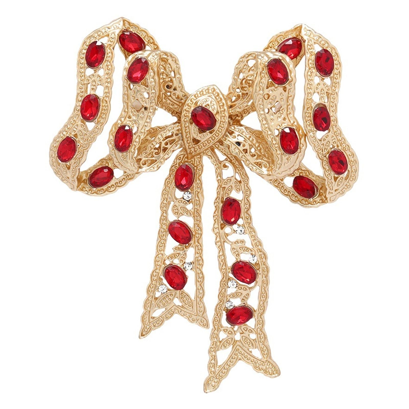 Broche de lazo vintage con diamantes de imitación para mujer, pin artístico retro de cristal rojo para abrigo de invierno elegante