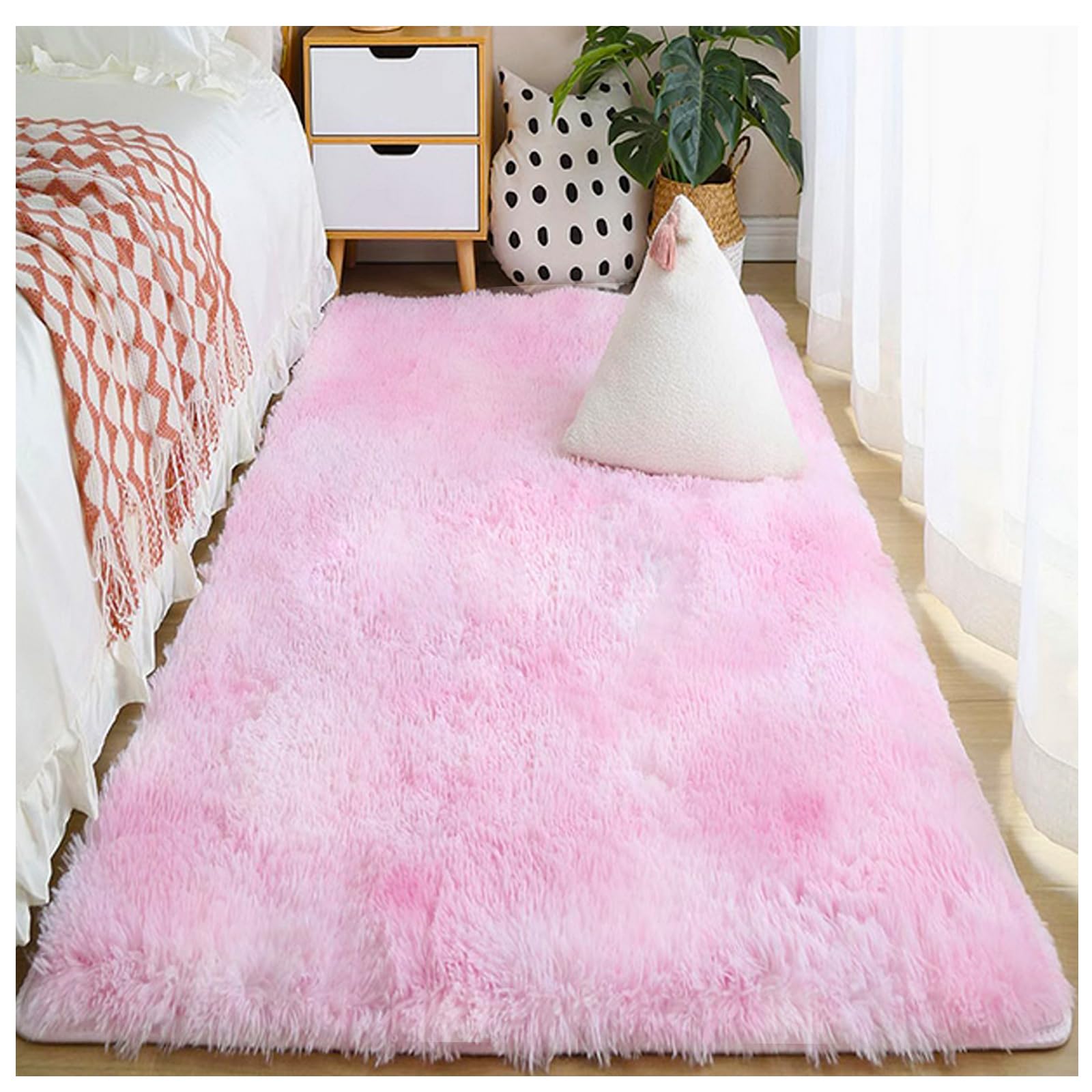 Bibykivn Alfombra Salon Pelo Largo Lavables, 80x160 cm Shaggy Alfombras Dormitorio Modernas, Tapete Antideslizante Comedor Alfombra Grande para Interiores Estar Habitación (Rosa Claro, 80x160cm)