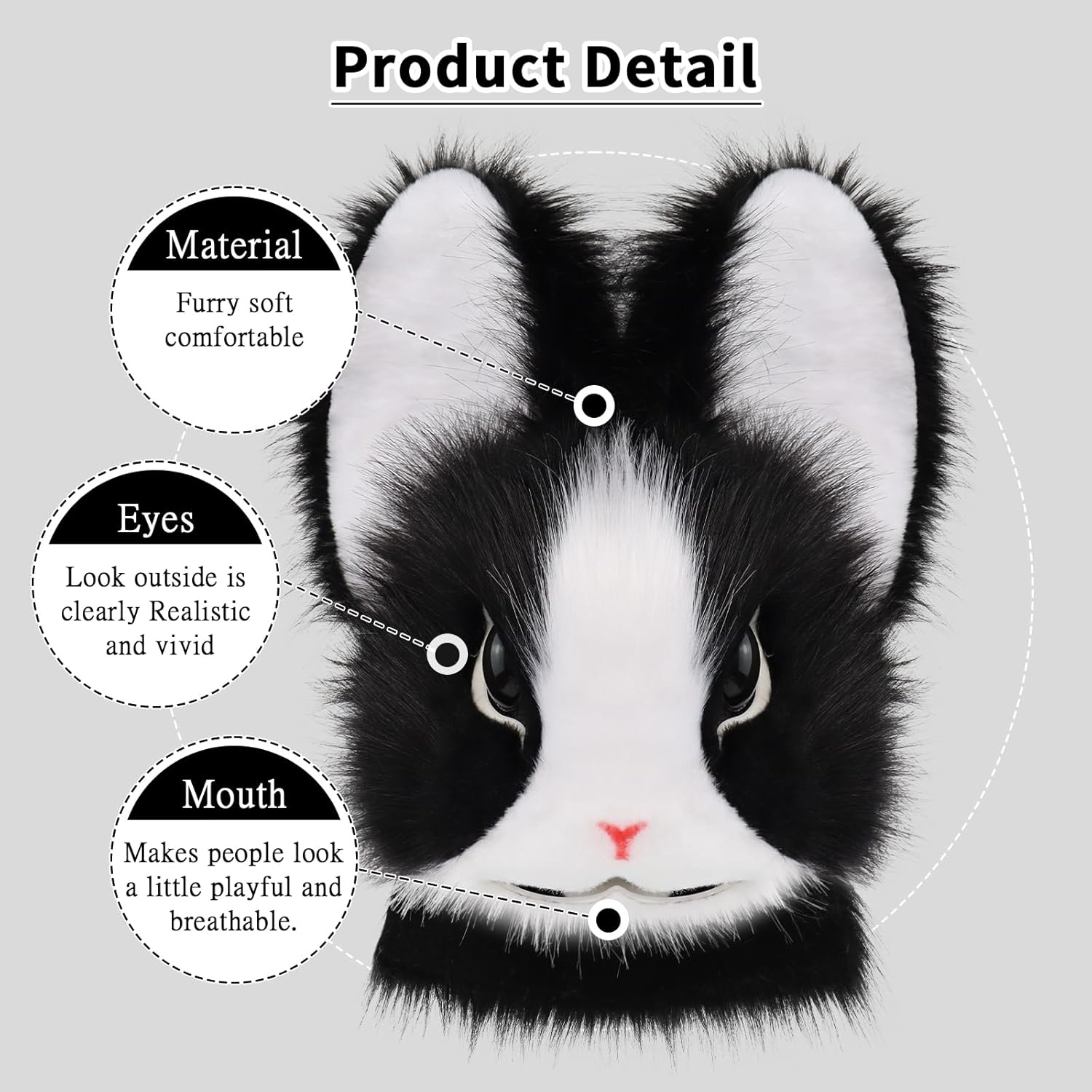 Plush Rabbit Mask Animal Bunny Faux Fur Full Head Cosplay Costume Props for Easter Halloween Party