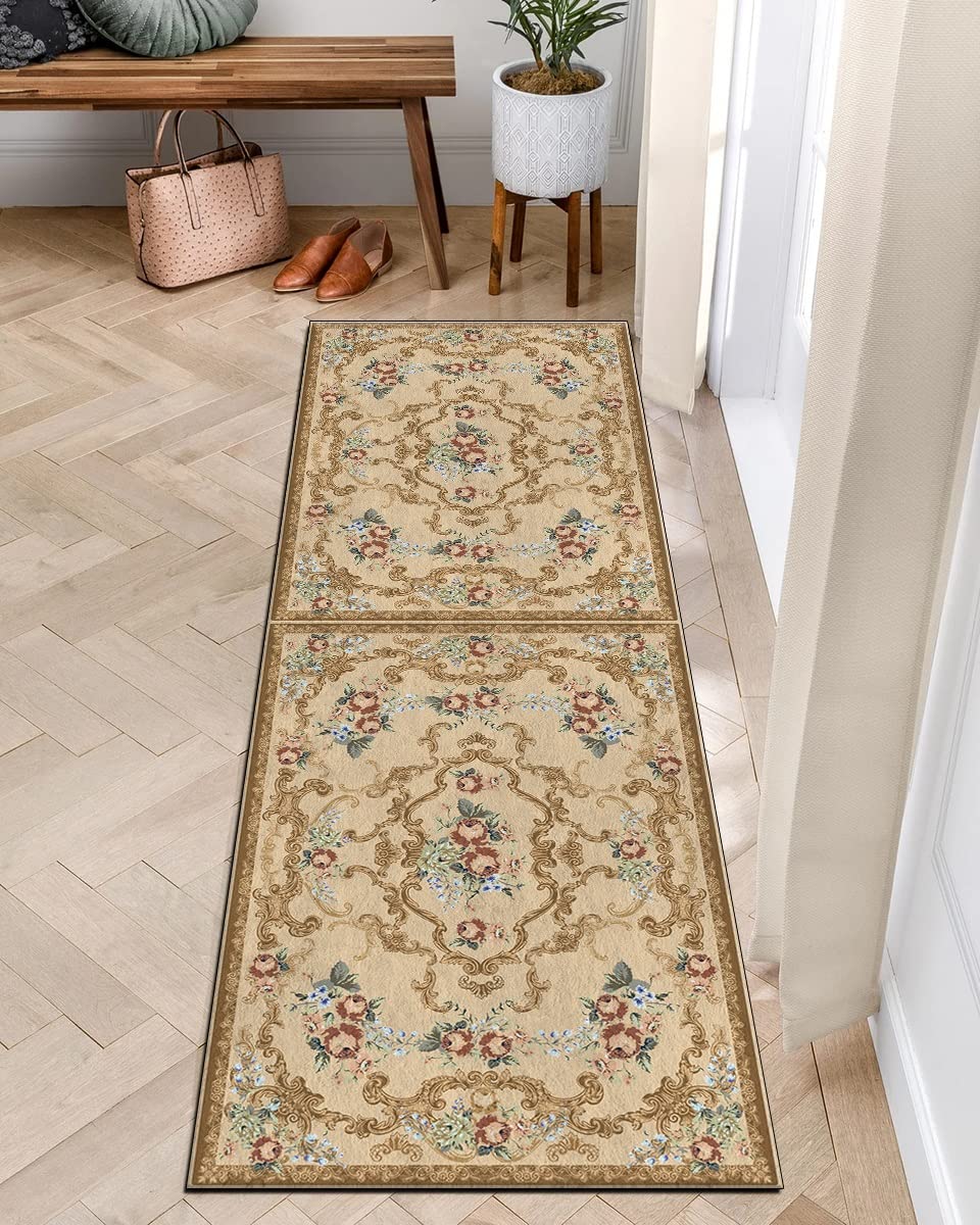 Läufer Teppich Küchen 120x600cm Braun Vintage Klassisch Küchenteppich Läufer rutschfest Lang Teppichläufer Waschbar Meterware Schlafzimmer Korridor 40-120cm Breit, Anpassbare Größe